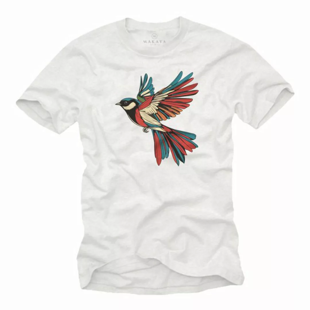 MAKAYA Print-Shirt mit Vogel Logo für Herren Maise Vogelmotiv Bunt (Schwarz günstig online kaufen