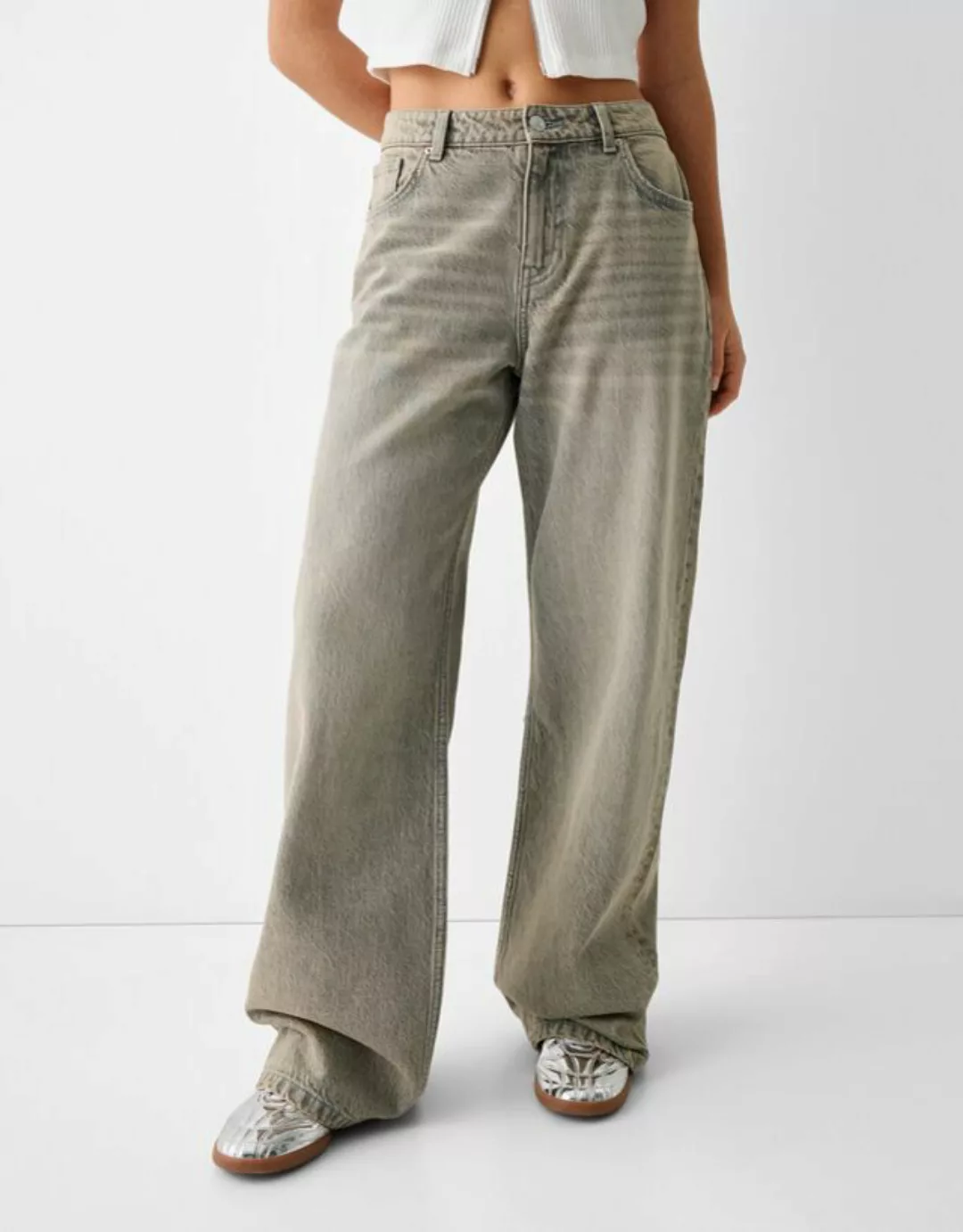 Bershka Baggy-Jeans Damen Grau günstig online kaufen