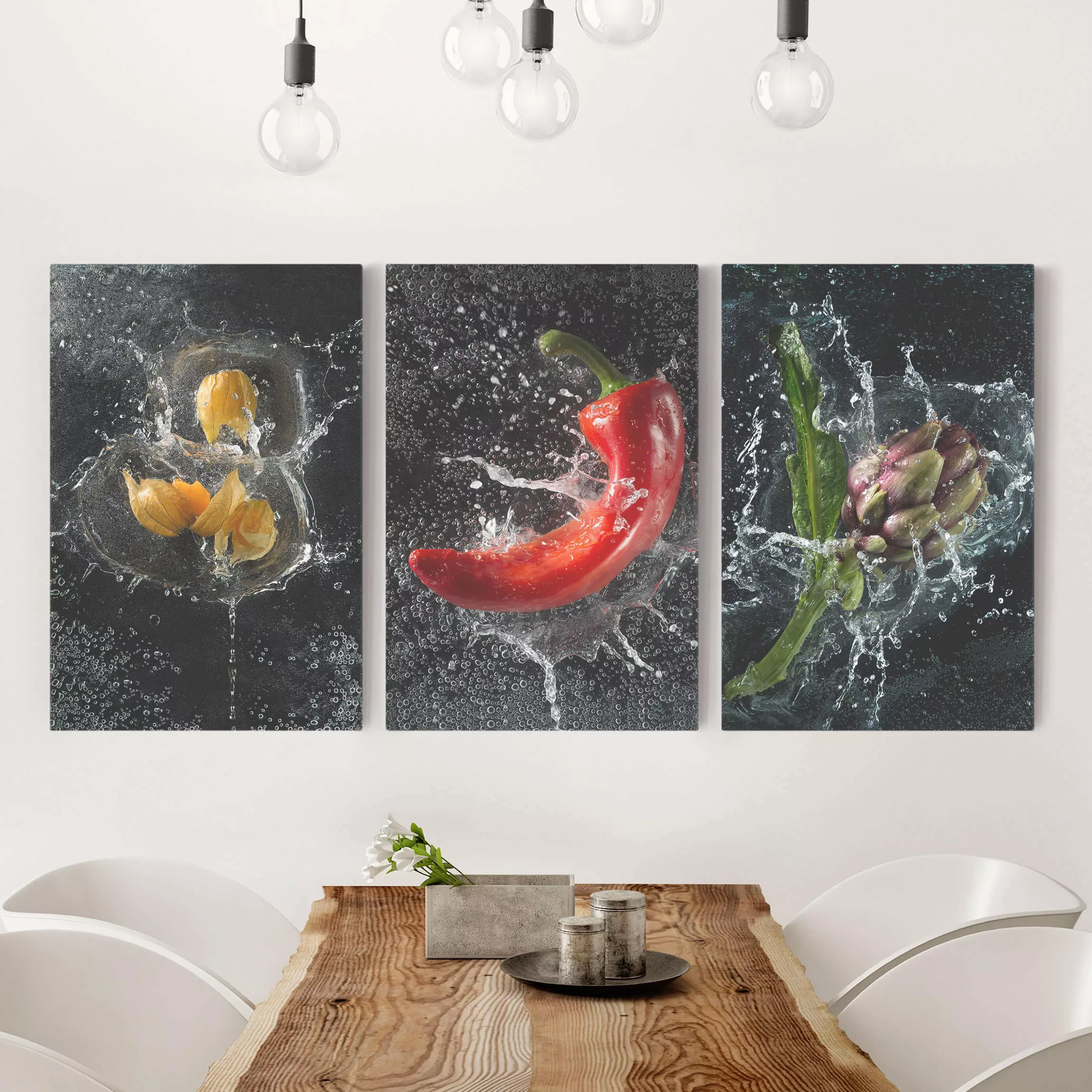 3-teiliges Leinwandbild Küche - Hochformat Paprika Artischocke Physalis Spl günstig online kaufen