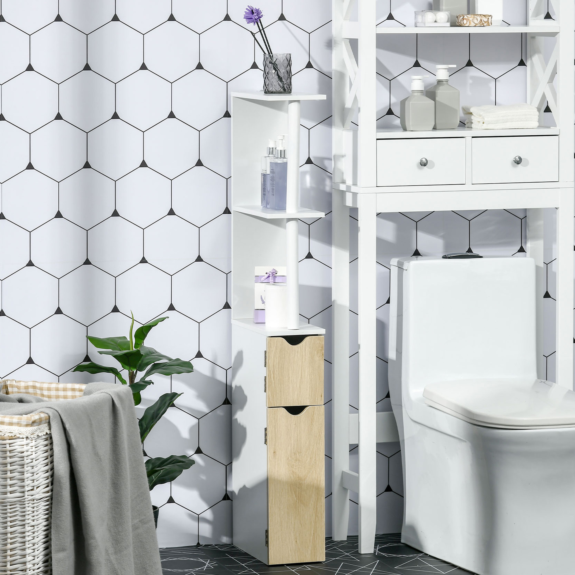 Kleankin Colonna Bagno mit 2 Regalen und 2 Schränken, Hochschränk für Badez günstig online kaufen