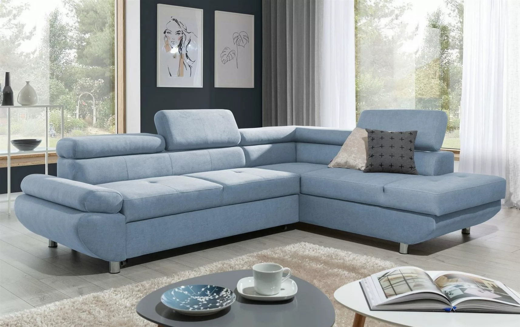 Fun Möbel Ecksofa Sofa PANOS Stoff Esito mit Schlaffunktion, Inkl. Bettkast günstig online kaufen