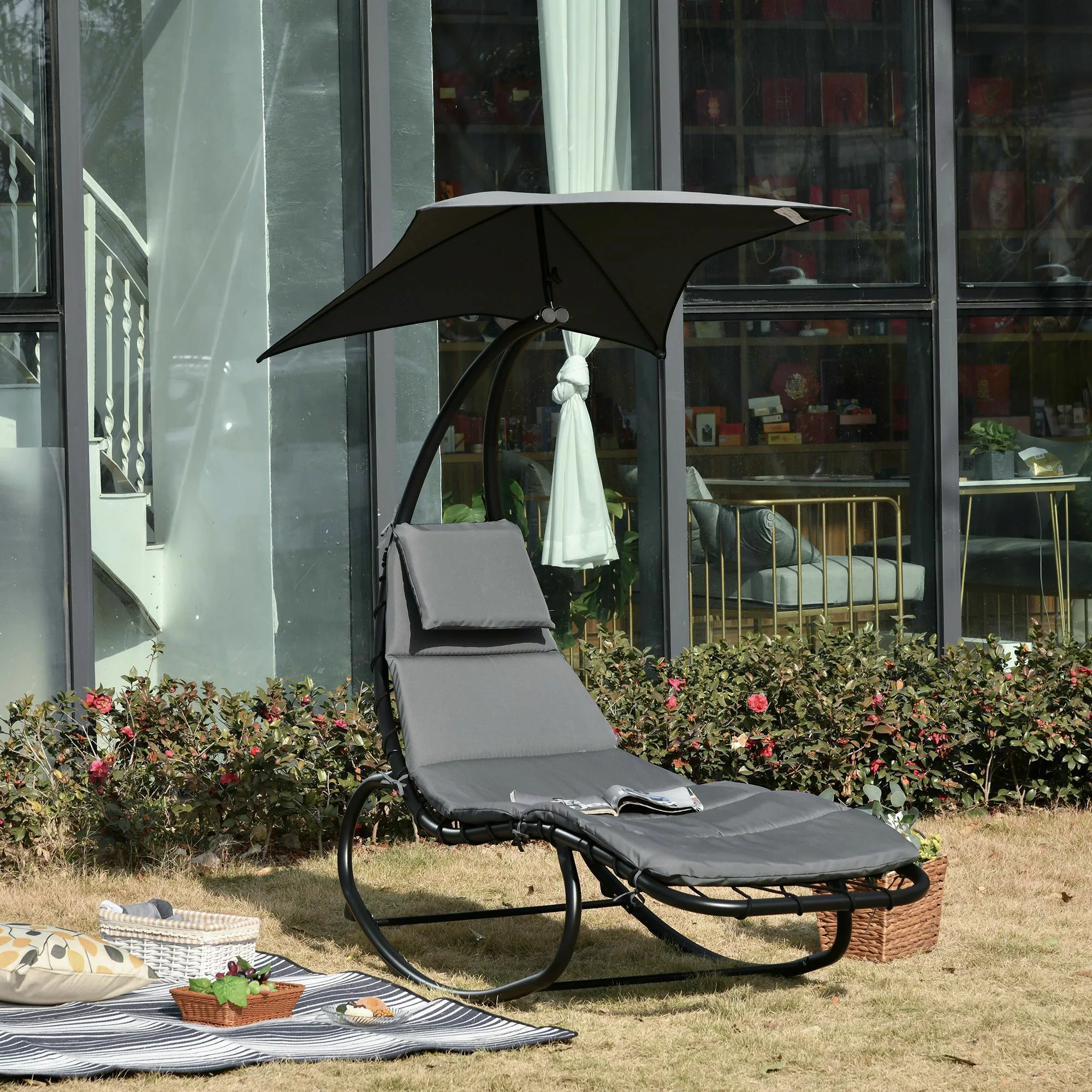 Outsunny Schaukelliege Schaukelstuhl Relaxliege mit Dach Garten Balkon Büro günstig online kaufen
