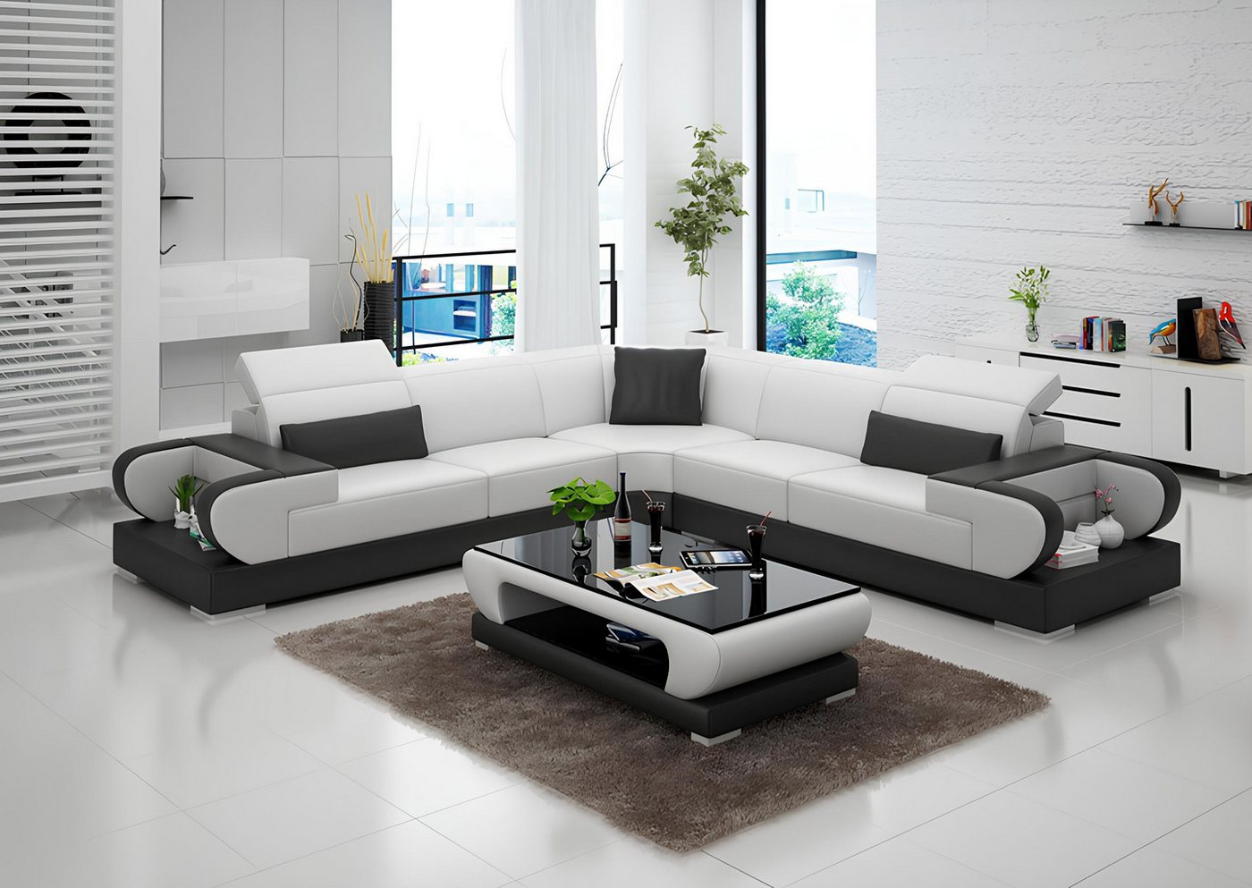 Xlmoebel Sofa Modernes Ecksofa aus Leder mit zeitgemäßem Design - Eckcouch, günstig online kaufen