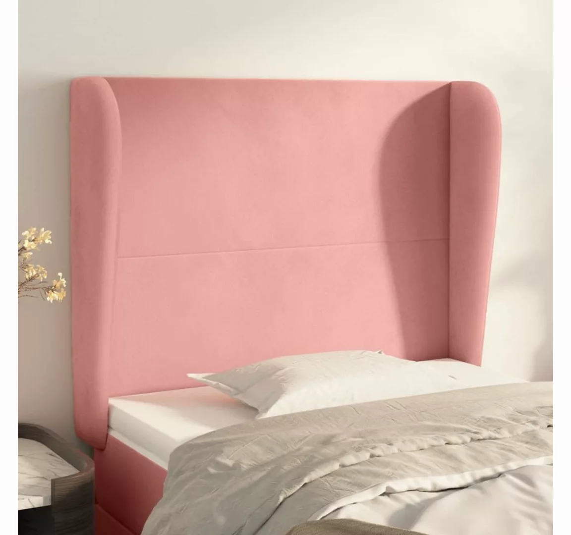 vidaXL Bett, Kopfteil mit Ohren Rosa 103x23x118/128 cm Samt günstig online kaufen