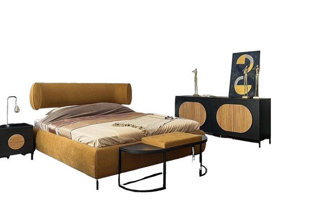 JVmoebel Bett Gelbes Doppelbett Luxus Bett Schlafzimmer Möbel Ehebetten (Be günstig online kaufen