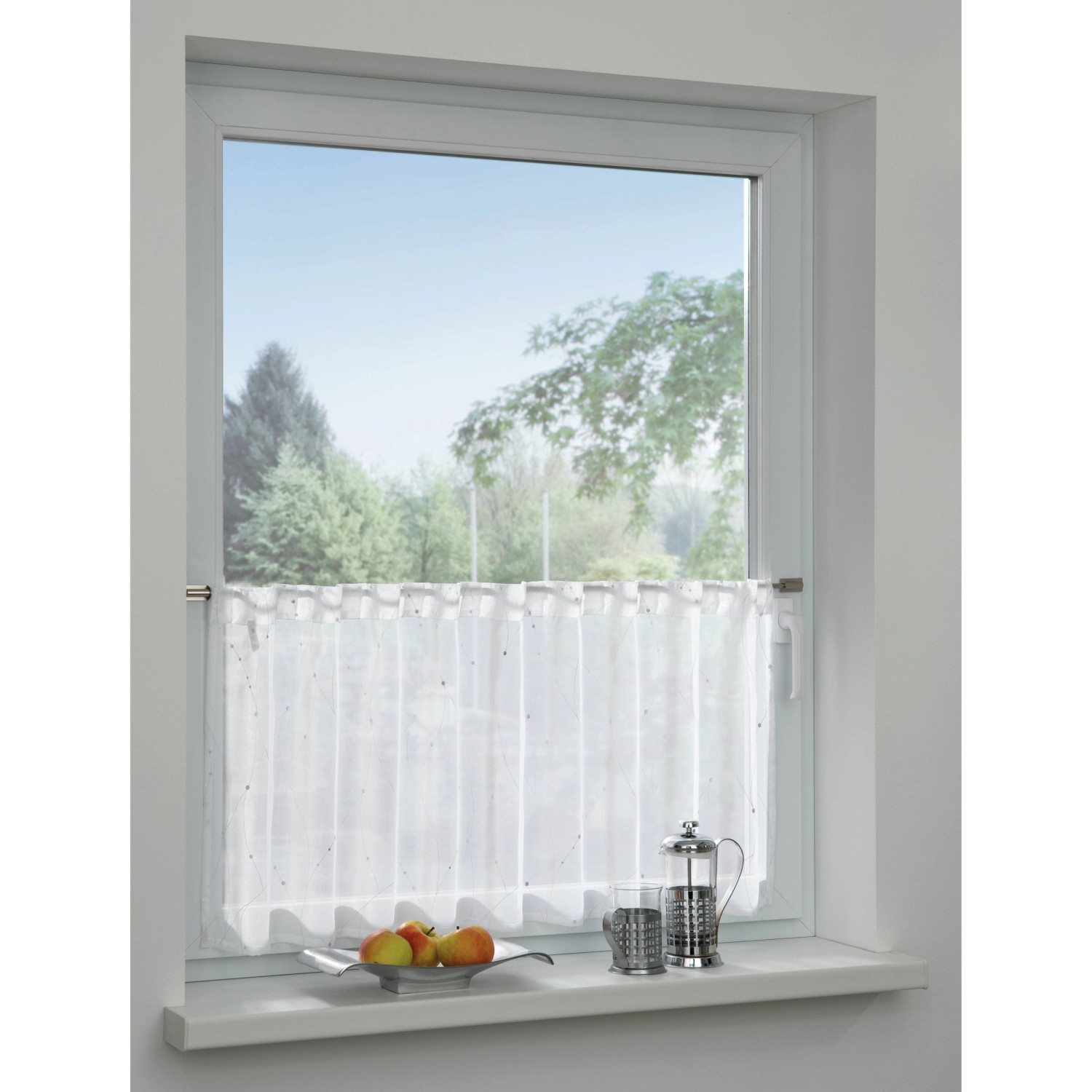 Bennetti Bistrogardine Voile mit Silberdruck Weiß 45 x 140 cm günstig online kaufen