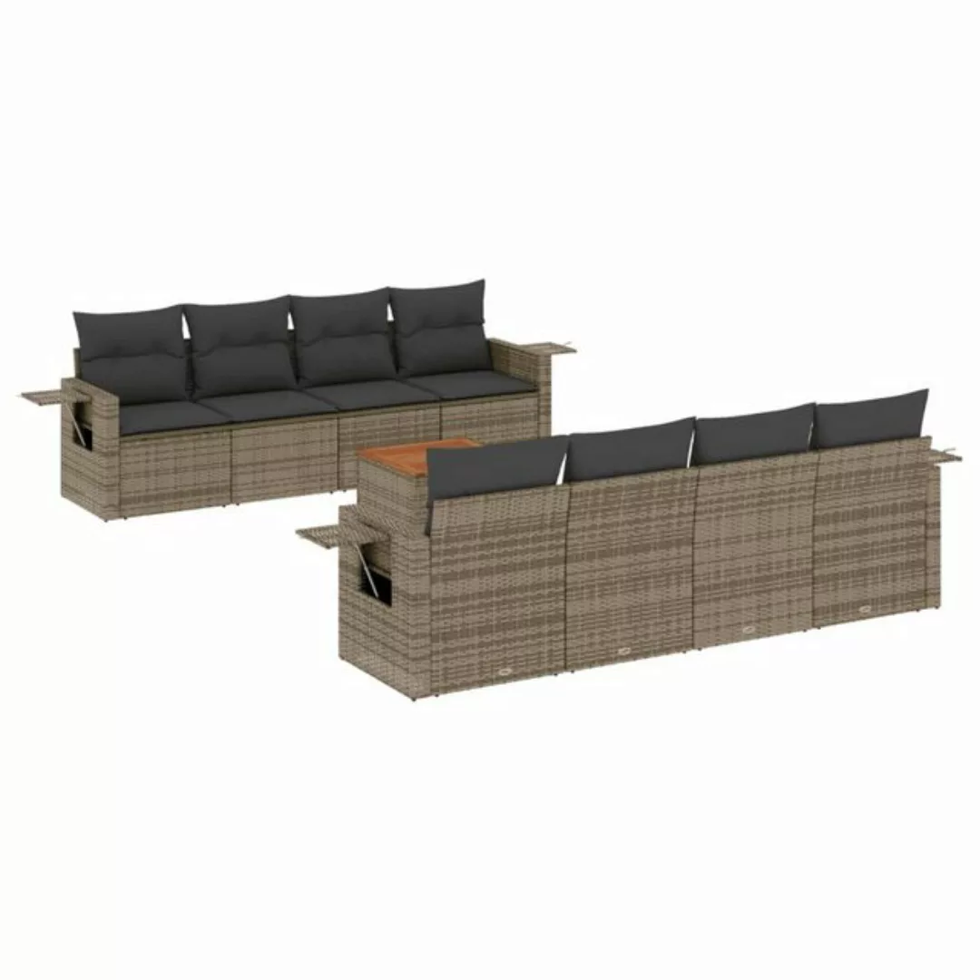 vidaXL Loungesofa 9-tlg. Garten-Sofagarnitur mit Kissen Grau Poly Rattan, 1 günstig online kaufen
