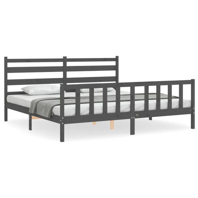 vidaXL Bett Massivholzbett mit Kopfteil Grau 200x200 cm günstig online kaufen