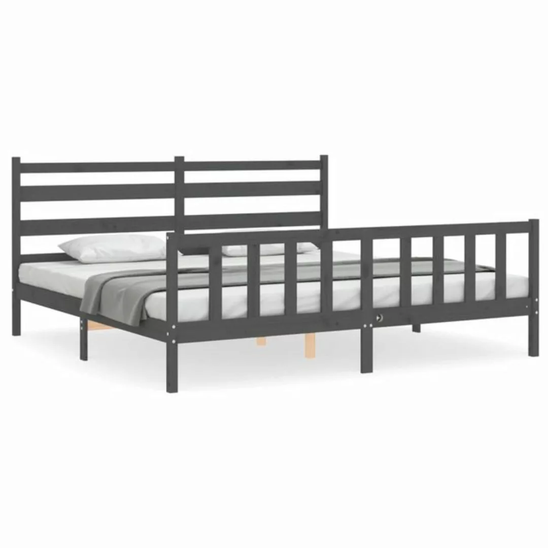 vidaXL Bett Massivholzbett mit Kopfteil Grau 200x200 cm günstig online kaufen