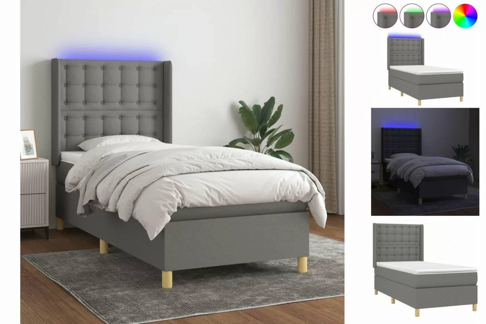 vidaXL Bett Boxspringbett mit Matratze & LED Dunkelgrau 80x200 cm Stoff günstig online kaufen