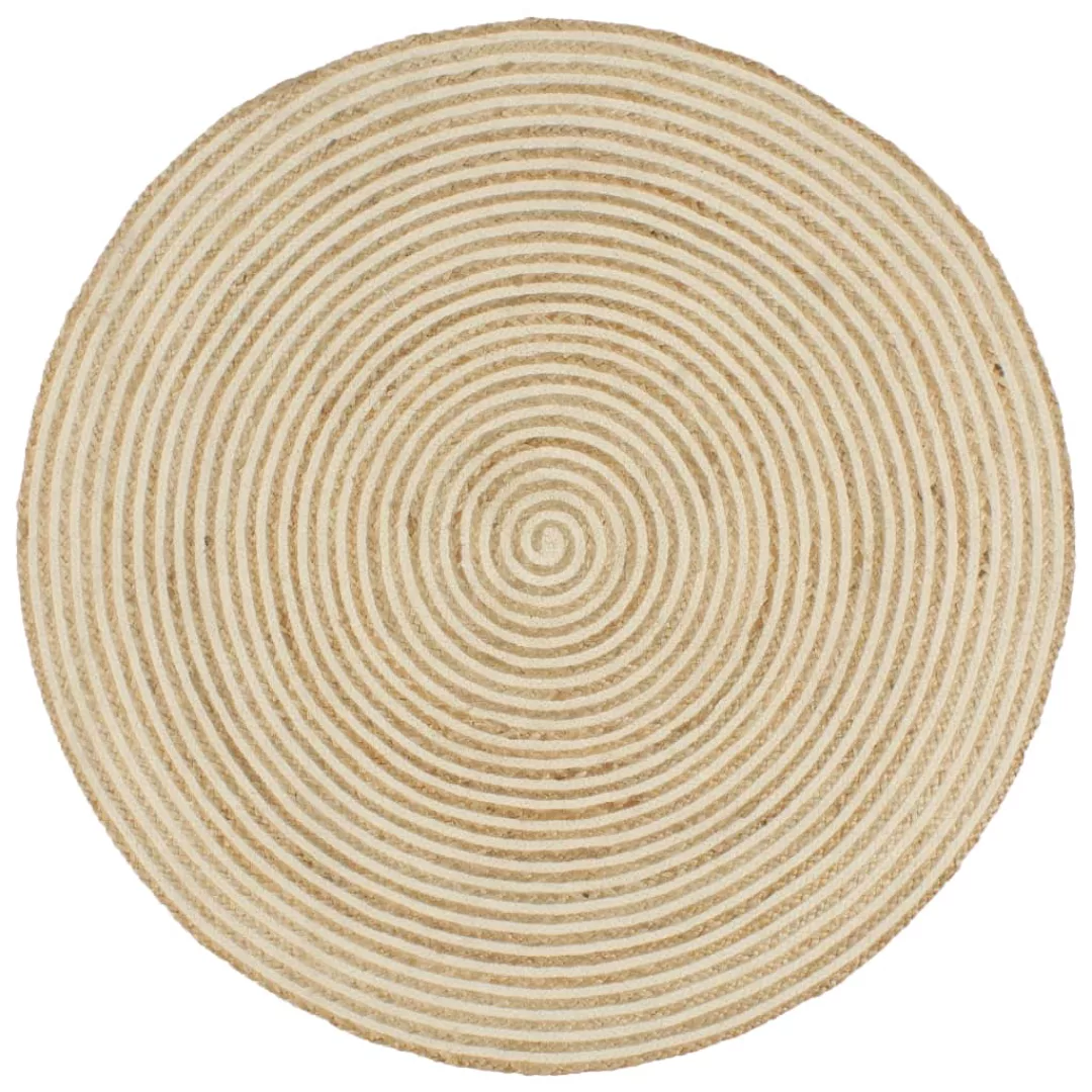 Teppich Handgefertigt Jute Mit Spiralen-design Weiß 150 Cm günstig online kaufen