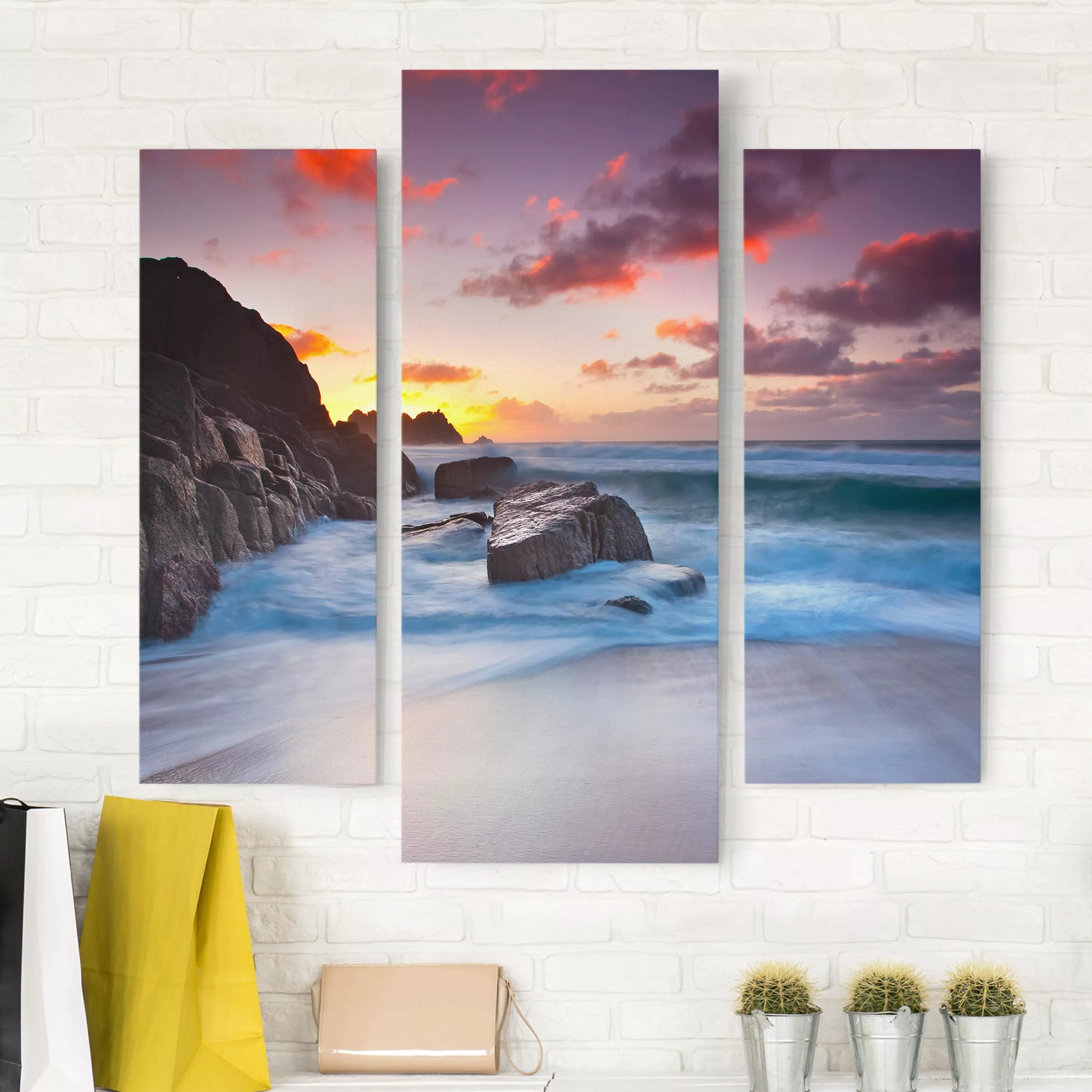 3-teiliges Leinwandbild Strand - Querformat Am Meer in Cornwall günstig online kaufen