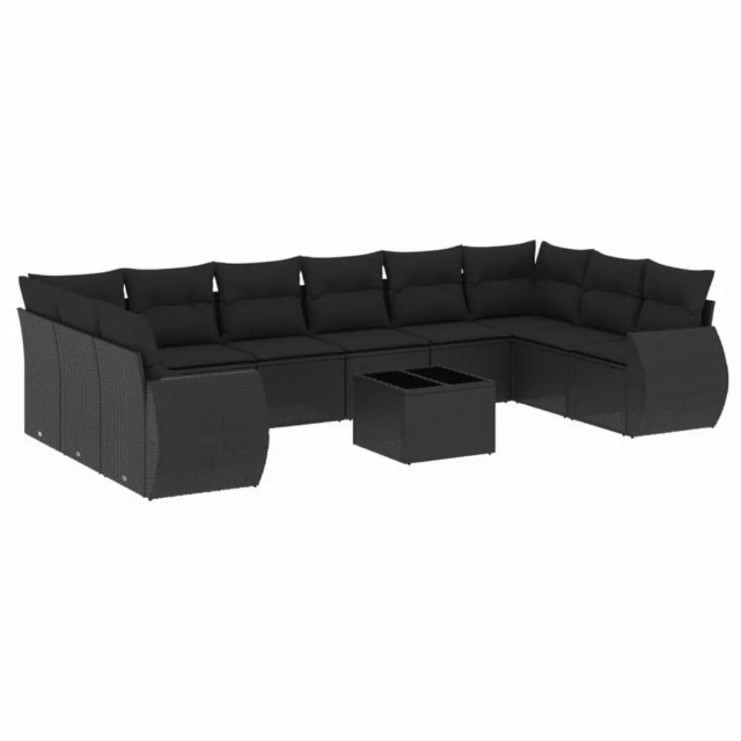 vidaXL Sofaelement 11-tlg. Garten-Sofagarnitur mit Kissen Schwarz Poly Ratt günstig online kaufen