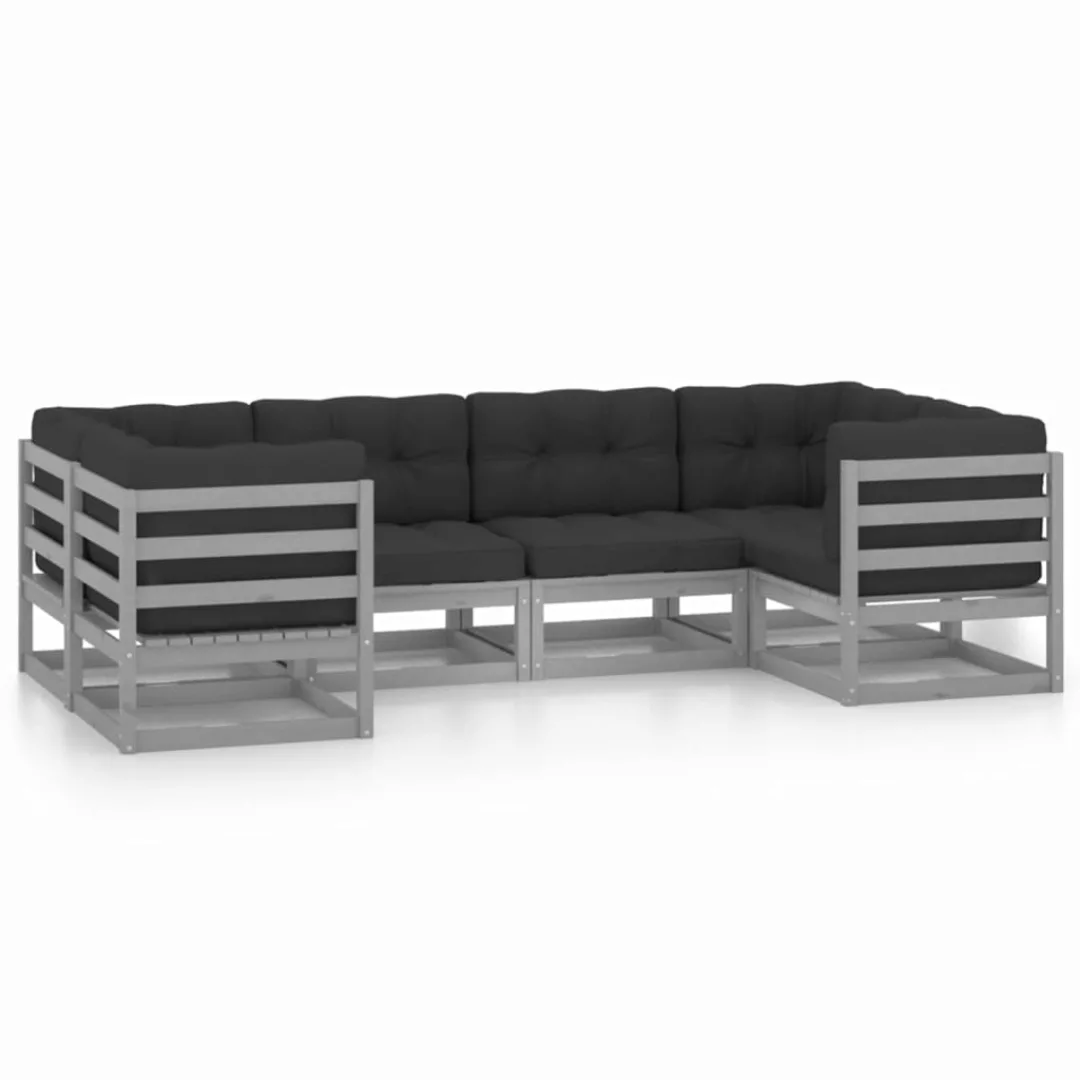 6-tlg. Garten-lounge-set Mit Kissen Grau Kiefer Massivholz günstig online kaufen