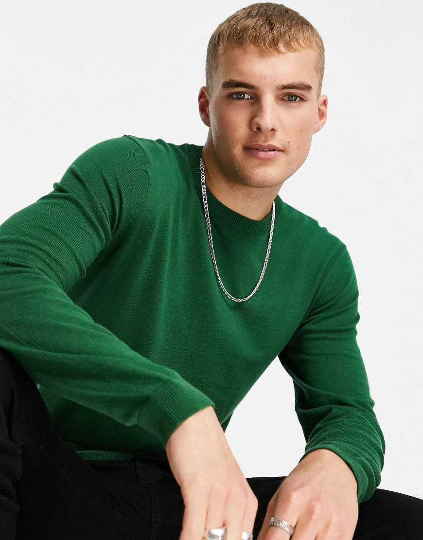 ASOS DESIGN – Strickpullover aus Baumwolle in Grün günstig online kaufen