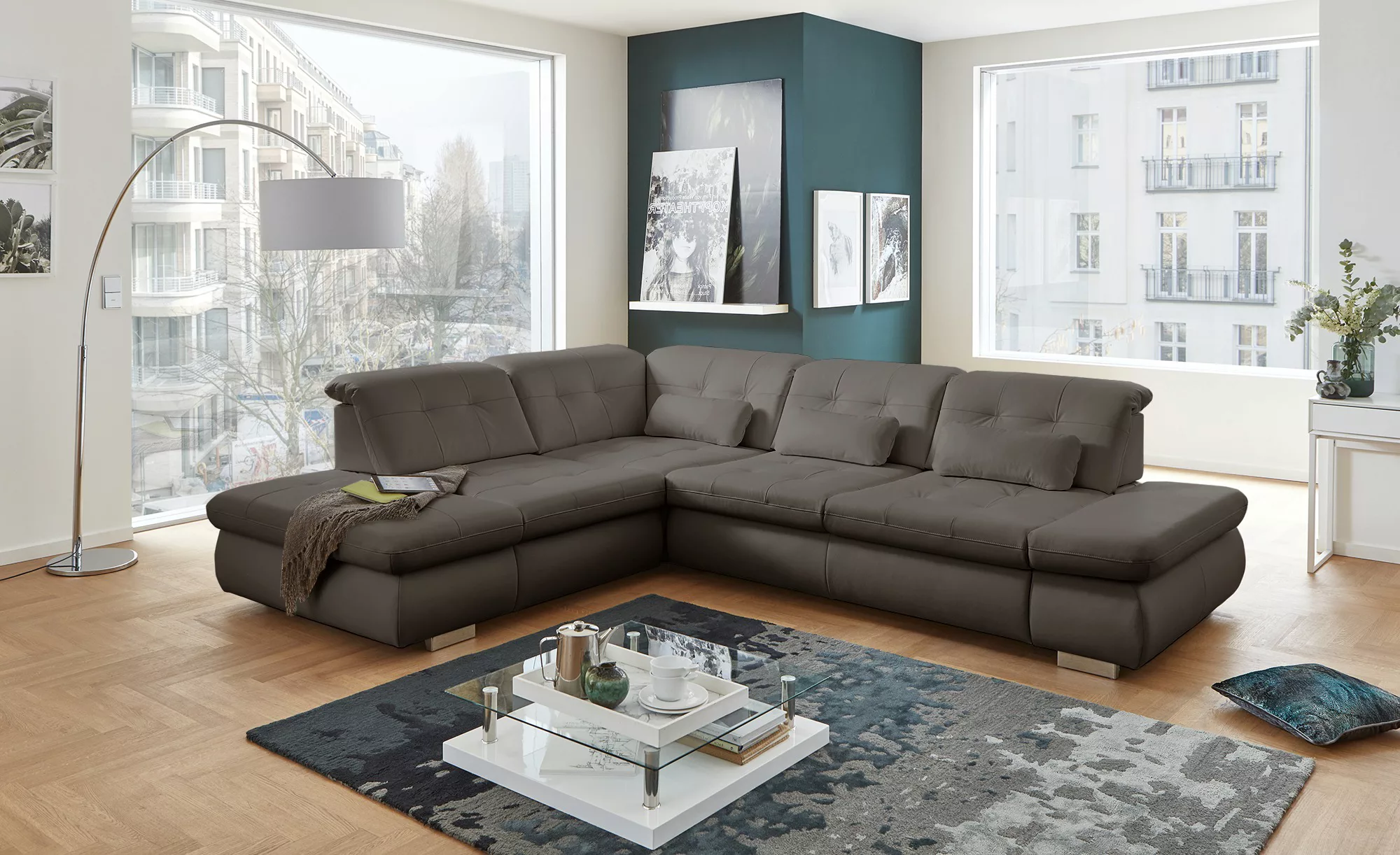 Lounge Collection Ecksofa Leder  Spencer ¦ braun ¦ Maße (cm): B: 323 H: 102 günstig online kaufen