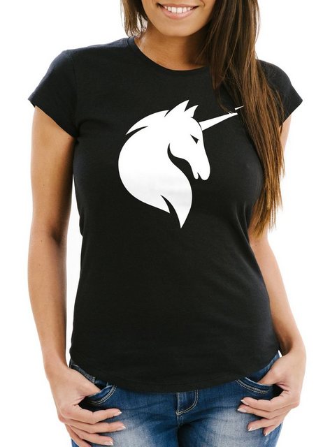 MoonWorks Print-Shirt Damen T-Shirt Einhorn Unicorn Slim Fit mit Print günstig online kaufen