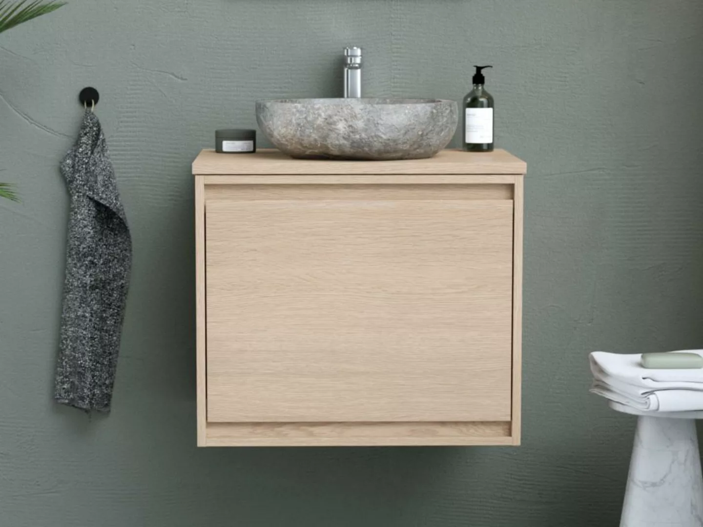 Badezimmerunterschrank hängend mit Aufsatzwaschtisch aus Stein - Eichenfurn günstig online kaufen