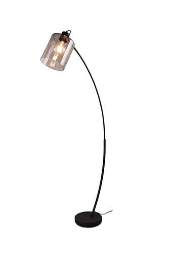 Stehleuchte 1xE27 ca. 160 cm hoch Metall Schwarz Matt / Glas Smoke günstig online kaufen
