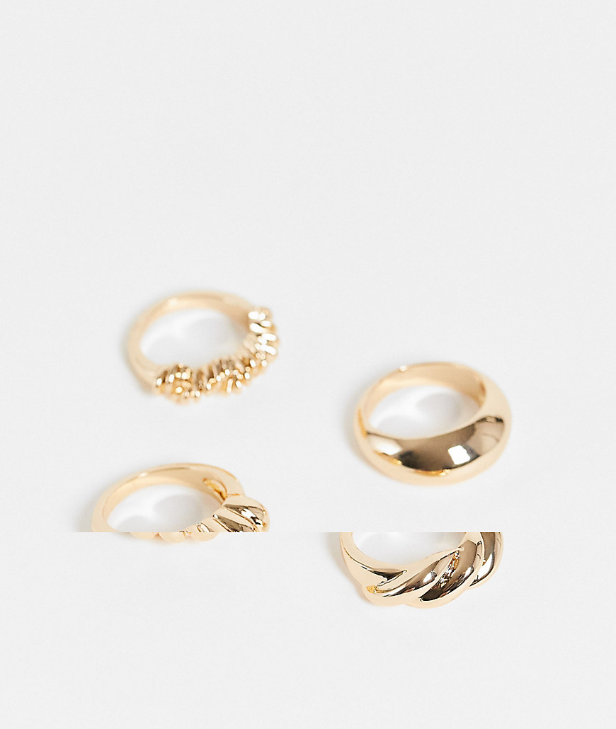 ASOS DESIGN – 4er-Set Ringe in Goldfarbton mit Flechtdesign-Goldfarben günstig online kaufen