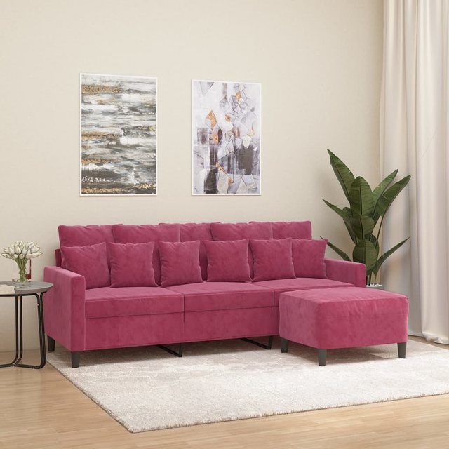 vidaXL Sofa 3-Sitzer-Sofa mit Hocker Weinrot 180 cm Samt günstig online kaufen