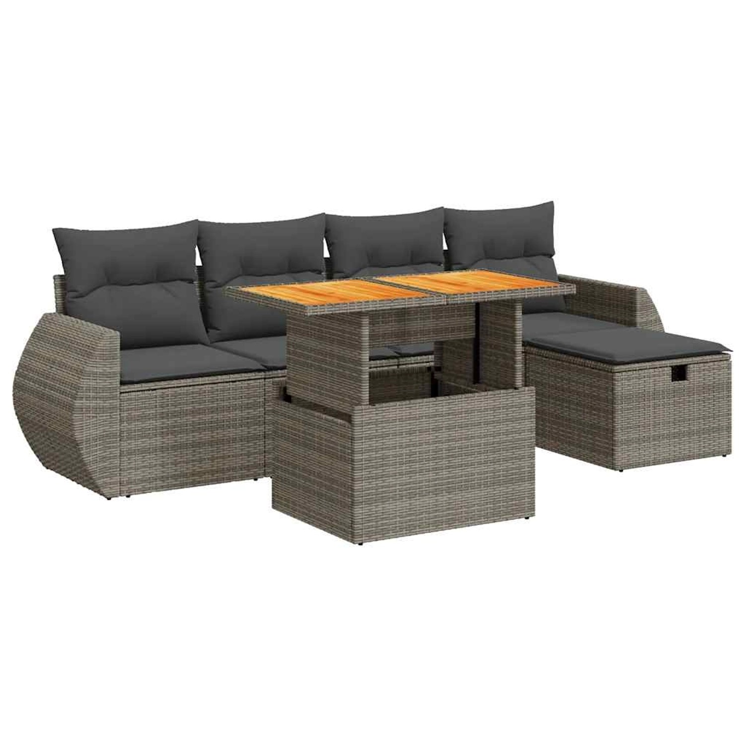 vidaXL 6-Tlg Garten-Sofagarnitur mit Kissen Grau Poly Rattan Akazie 3328054 günstig online kaufen