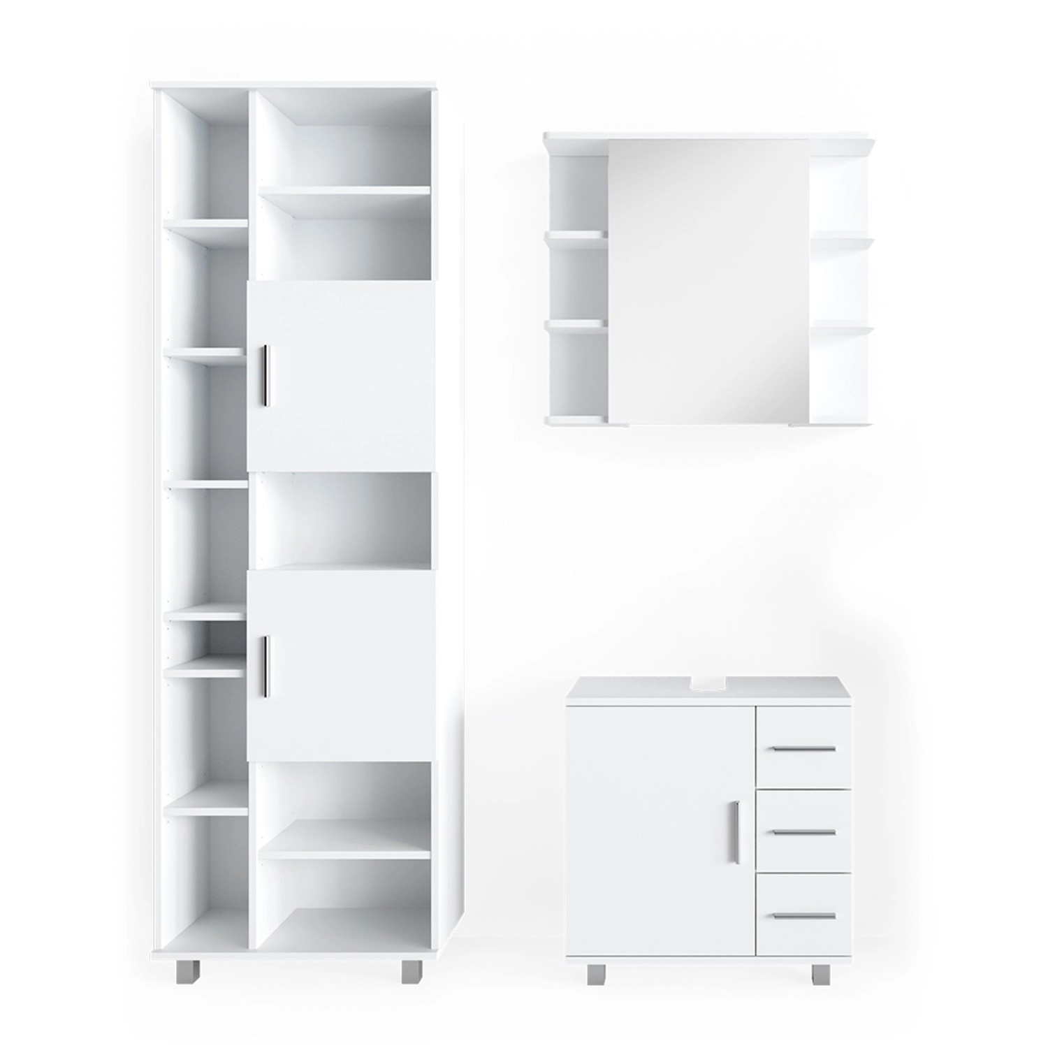 Vicco Badmöbel-Set Ilias Weiß 3 Teile mit Unterschrank 60 cm günstig online kaufen