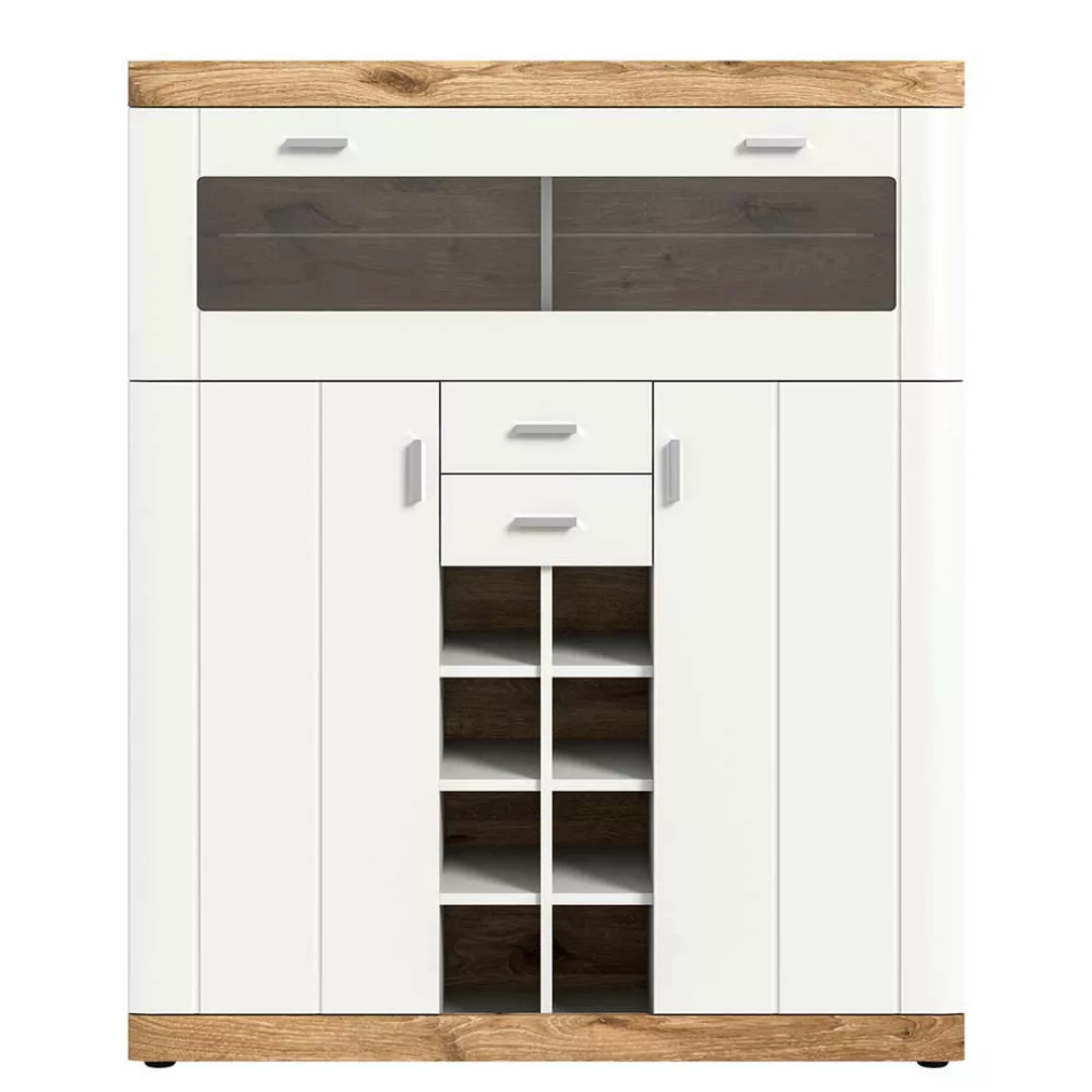 Barschrank mit Klappe in Weiß und Wildeichefarben 142 cm hoch günstig online kaufen