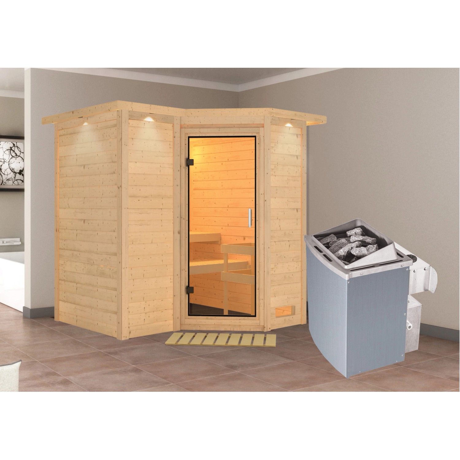 Woodfeeling Sauna Steena 1, Ofen, integrierte Steuerung, Glastür, LED-Dachk günstig online kaufen