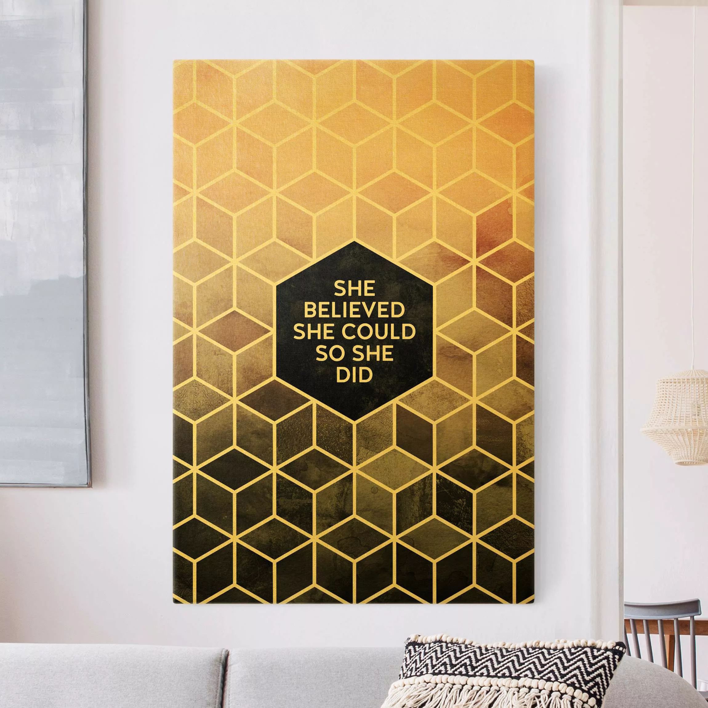 Leinwandbild Gold Goldene Geometrie - She Believed She Could günstig online kaufen