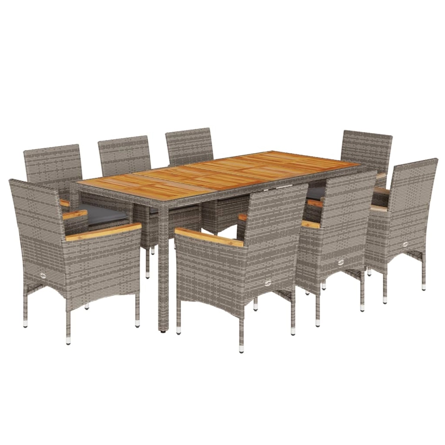 vidaXL 9-Tlg Garten-Essgruppe mit Kissen Grau Poly Rattan Akazie 3278638 günstig online kaufen