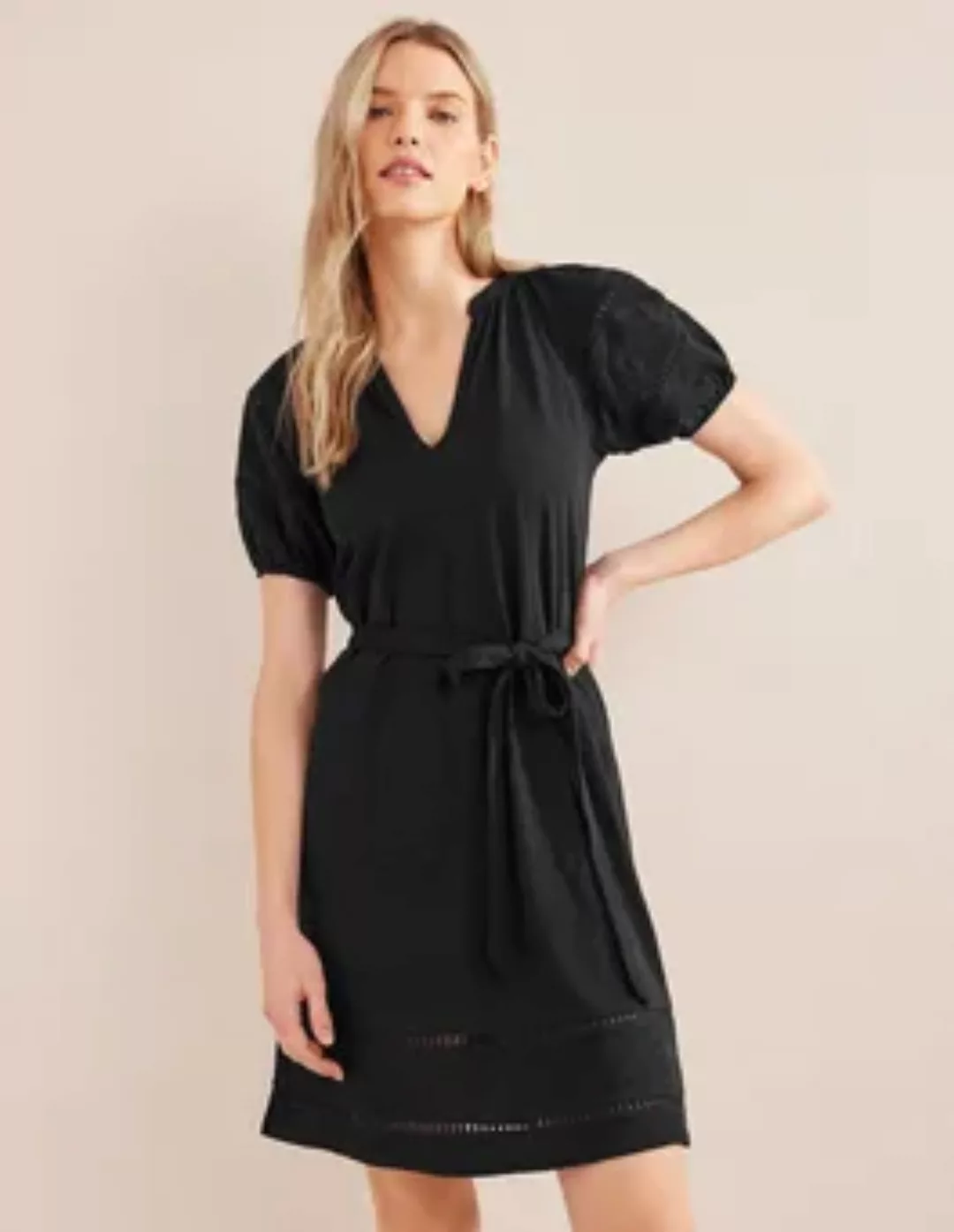 Jerseykleid mit Bortendetail Damen Boden, Schwarz günstig online kaufen