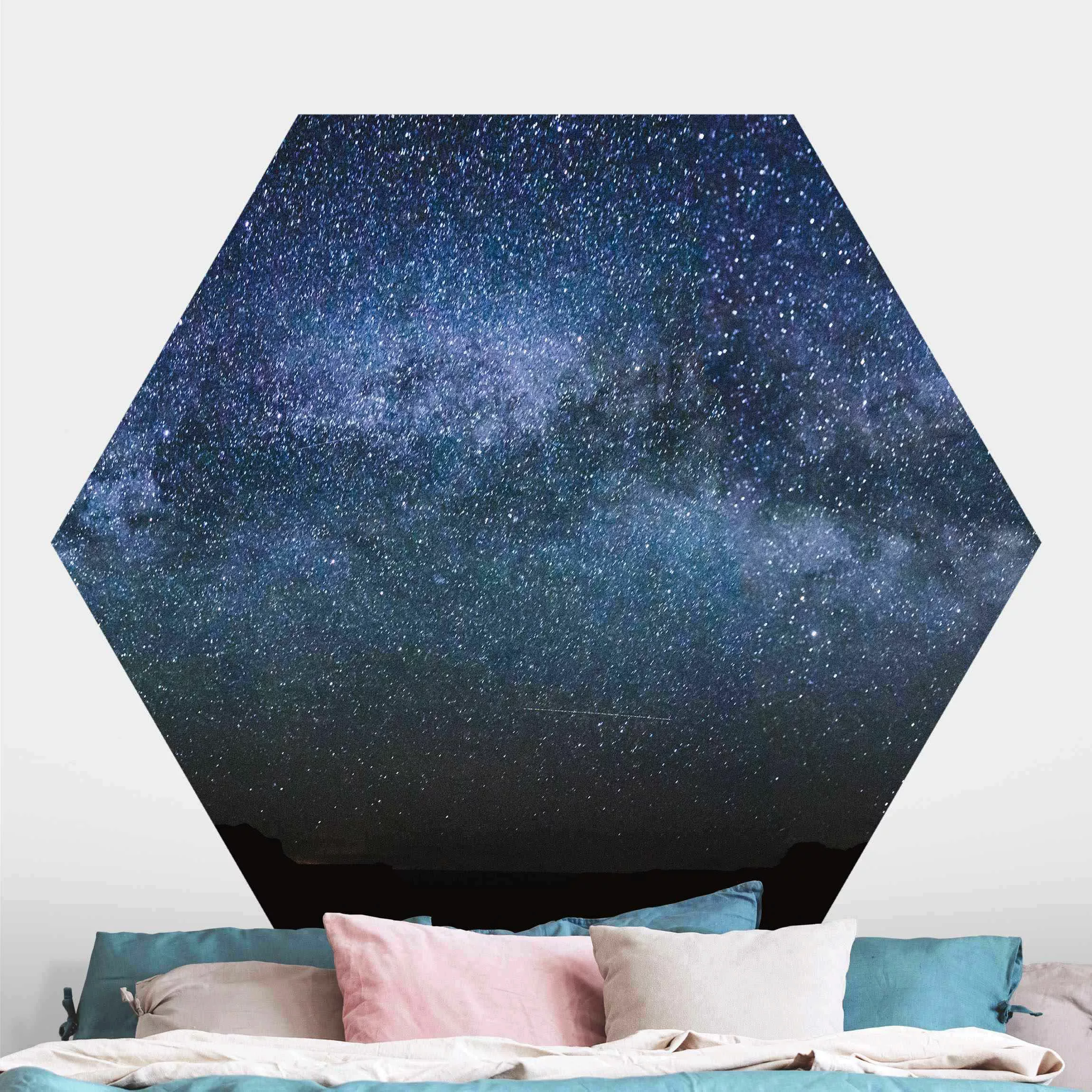 Hexagon Fototapete selbstklebend Leuchten des Sternenhimmels günstig online kaufen