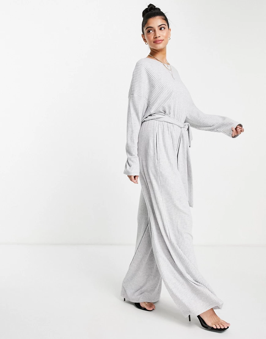 Style Cheat – Jumpsuit in Grau mit Taillenschnürung und weitem Bein günstig online kaufen