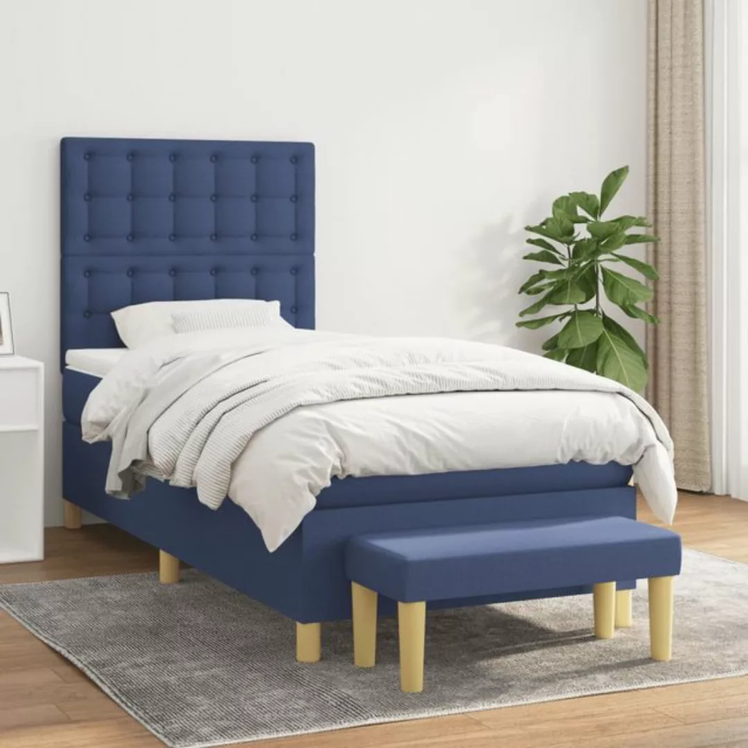 vidaXL Bettgestell Boxspringbett mit Matratze Blau 90x200 cm Stoff Bett Bet günstig online kaufen