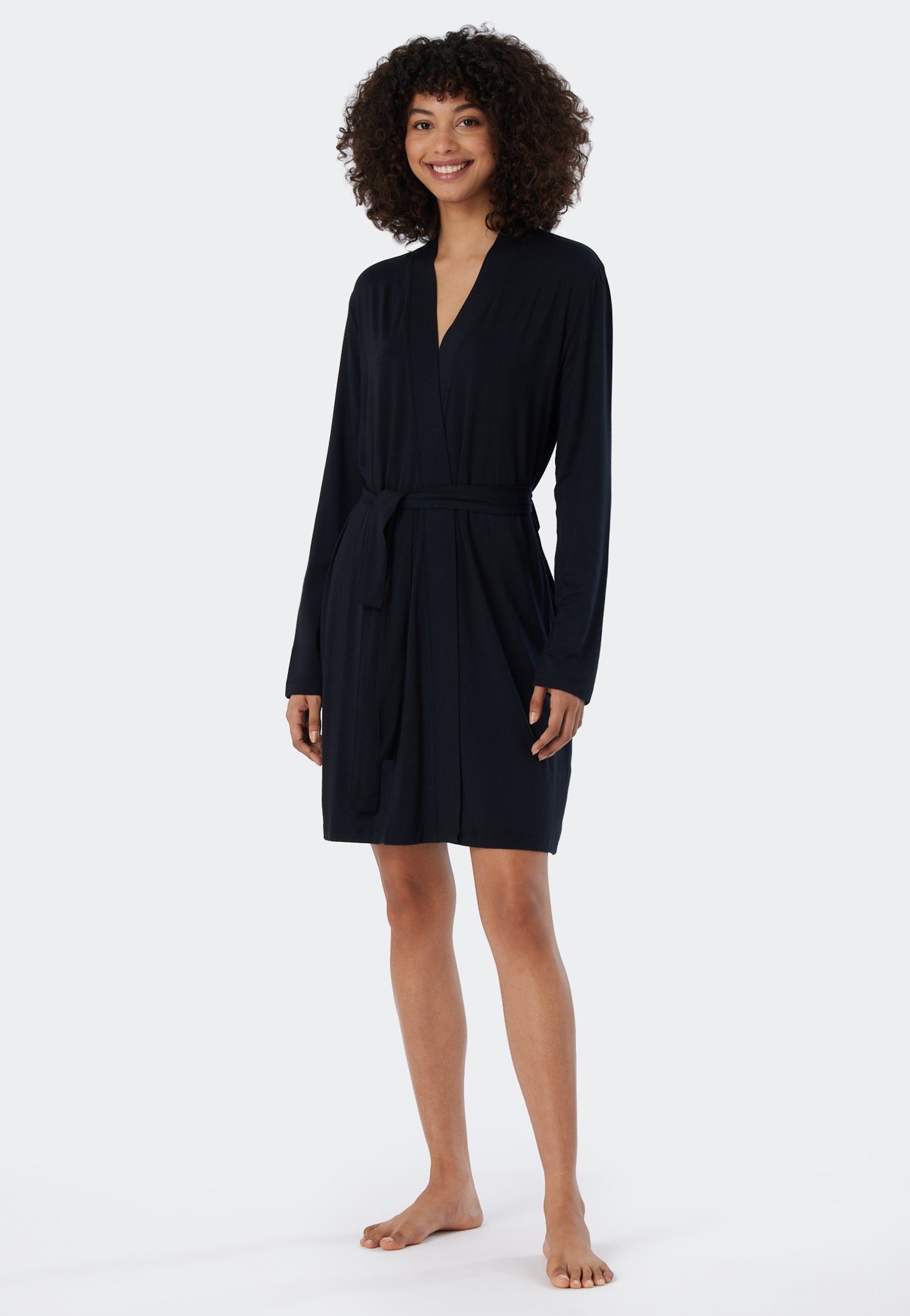 Schiesser Morgenmantel "Essentials", Kurzform, Modal, Kimono-Kragen, günstig online kaufen