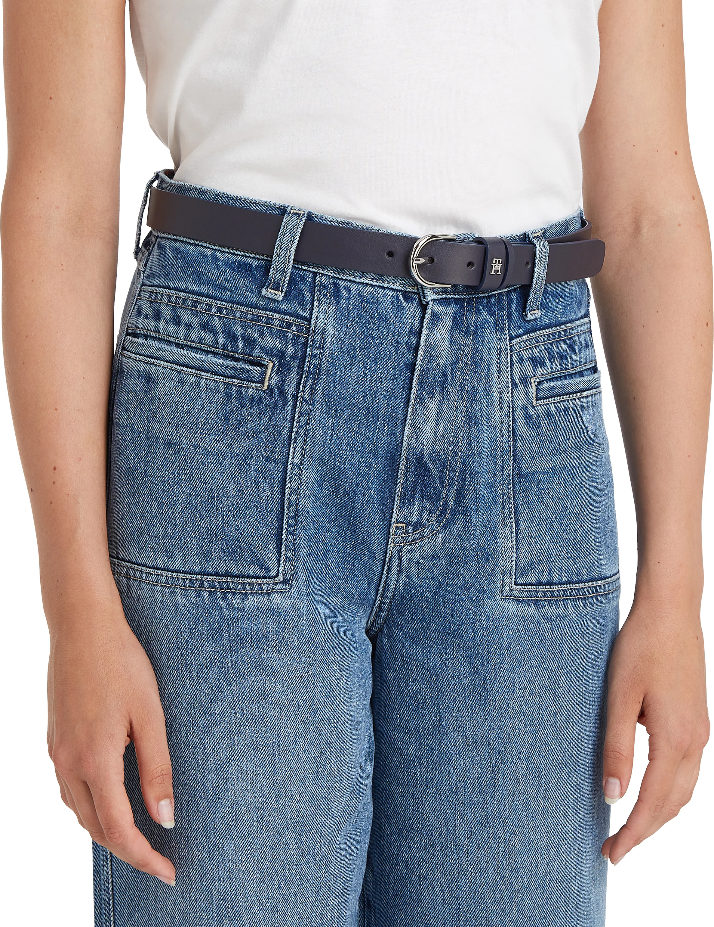Tommy Hilfiger Ledergürtel "ESSENTIAL EFFORTLESS 2.5 SILVER", Einfachdornsc günstig online kaufen