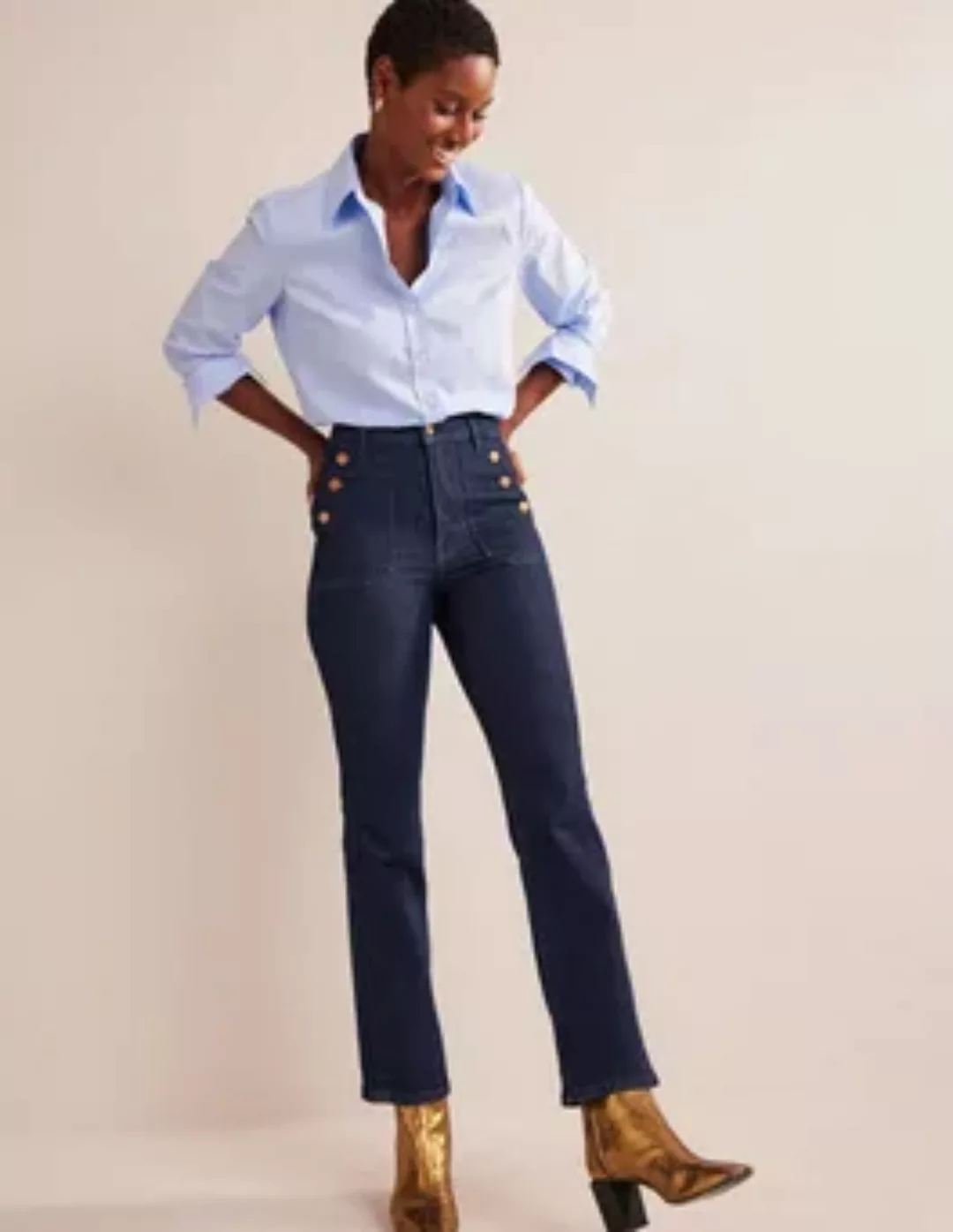Gerade Jeans mit aufgesetzten Taschen Damen Boden, Indigo-Waschung günstig online kaufen