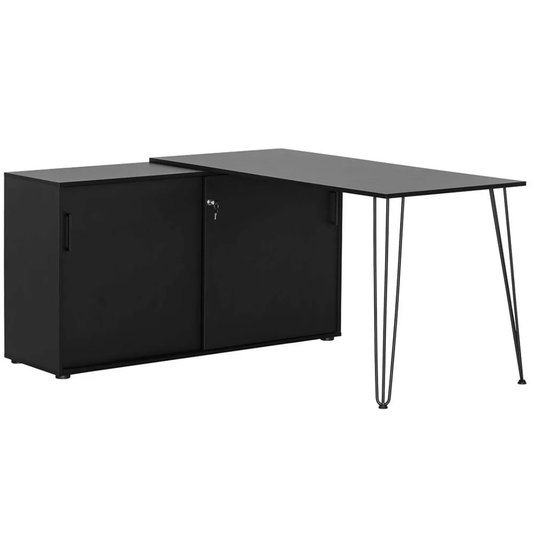 Eckschreibtisch mit Aktenschrank modern in schwarz EVORA-80 günstig online kaufen