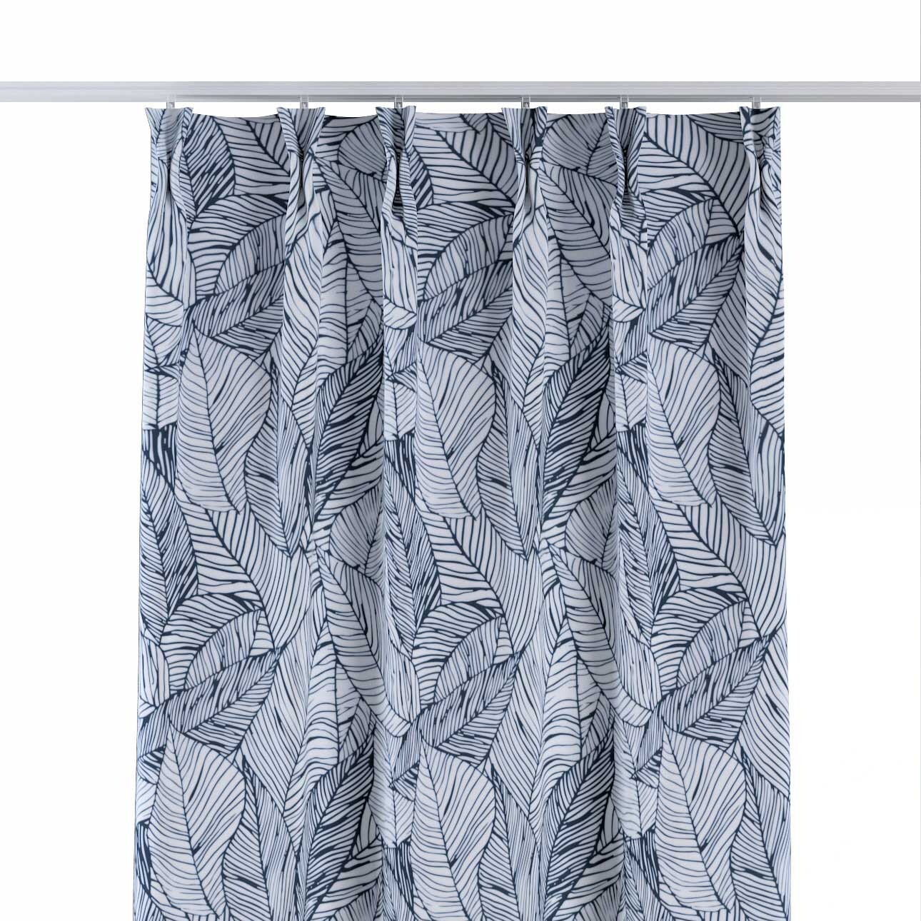 Vorhang mit flämischen 2-er Falten, dunkelblau-weiß, Velvet (704-34) günstig online kaufen