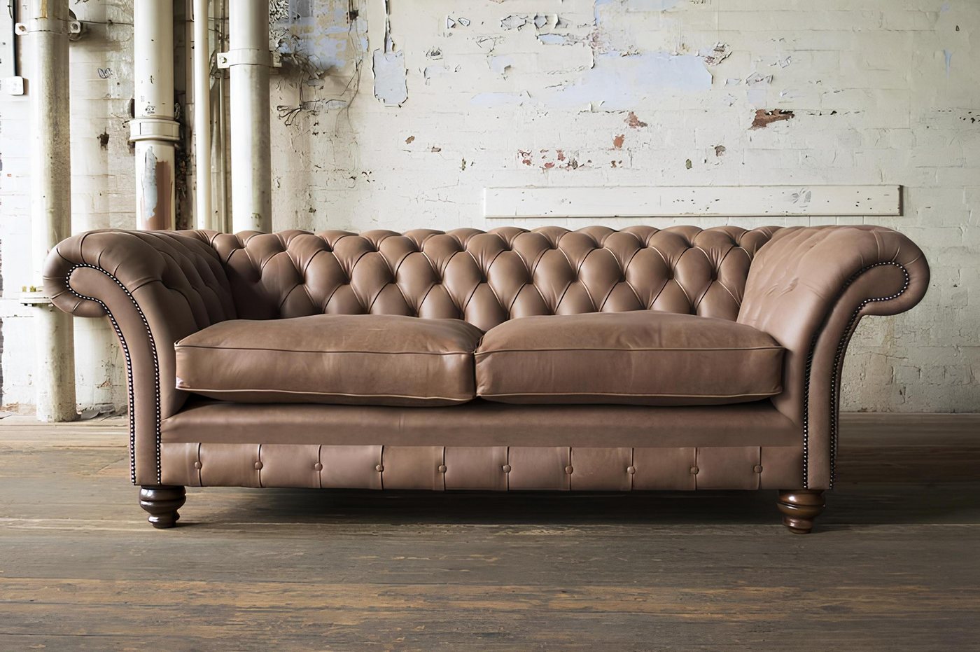 Xlmoebel Sofa Großes Sofa mit 3 Sitzplätzen Chesterfield-Polsterung in Beig günstig online kaufen