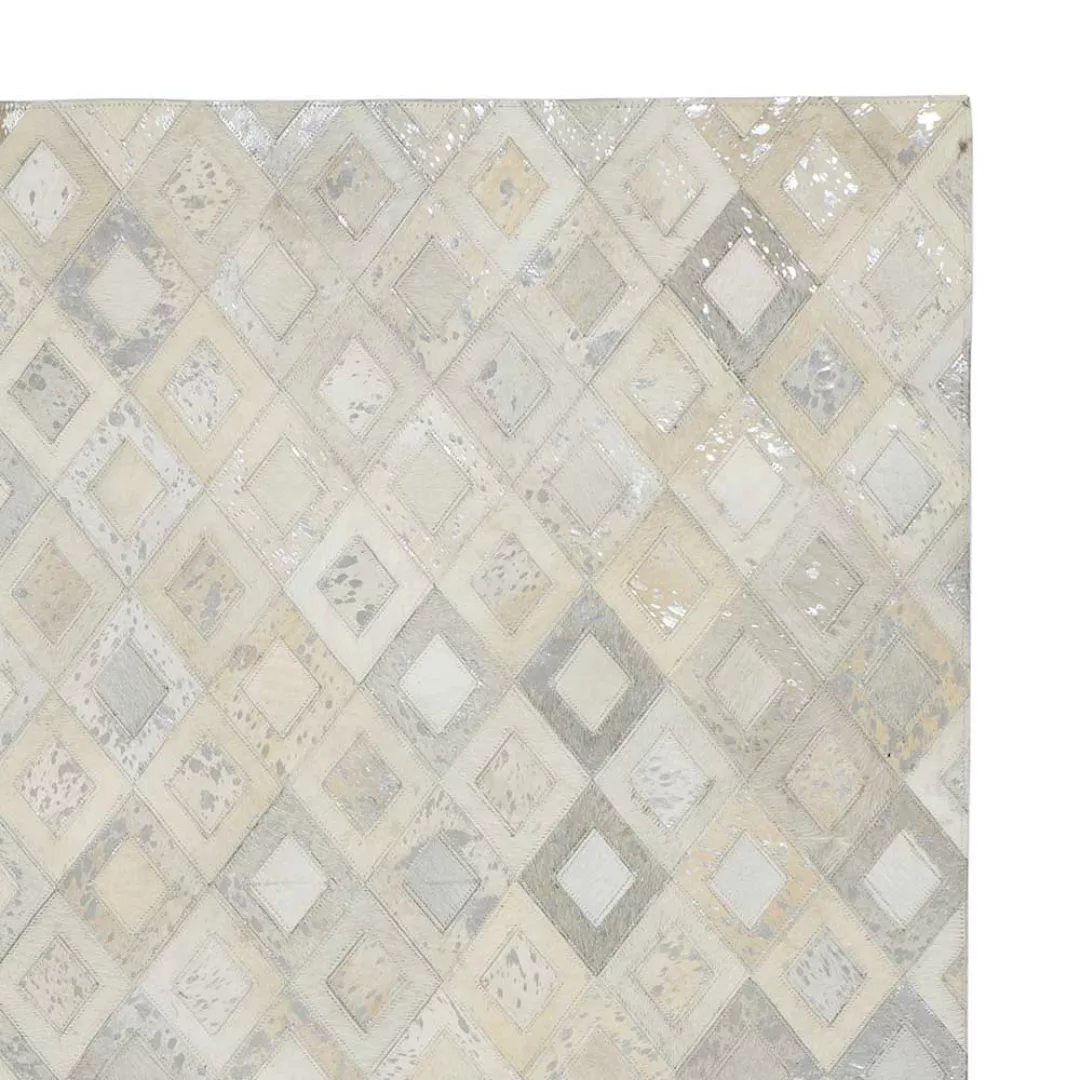 Patchwork Teppich aus Echtfell Creme Weiß und Silberfarben günstig online kaufen