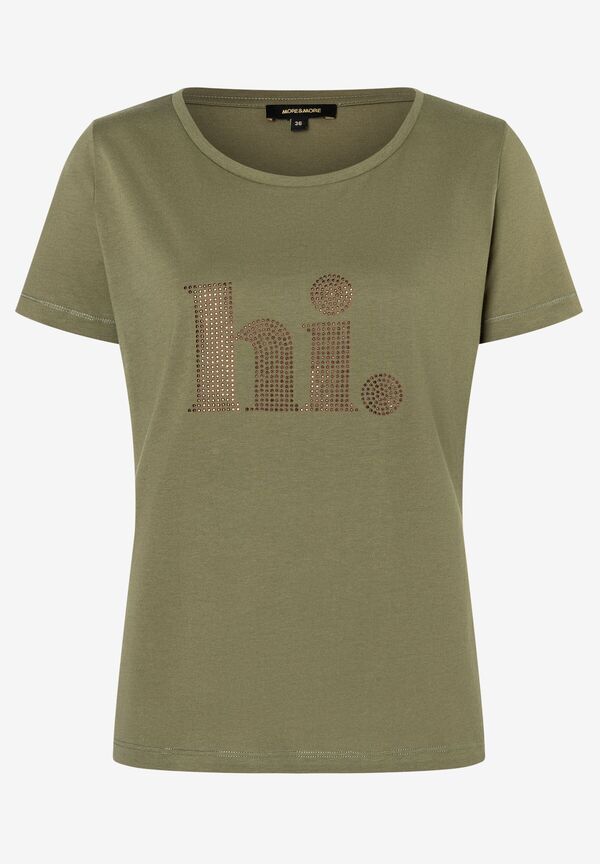 T-Shirt mit Steinchen-Schrift, tundra olive, Sommer-Kollektion günstig online kaufen