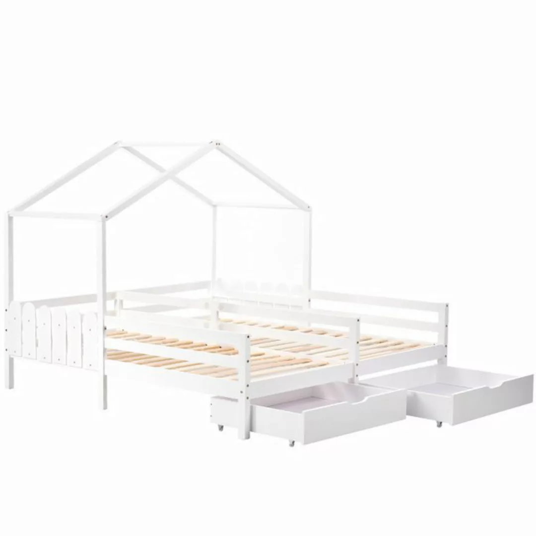 Gotagee Kinderbett Doppelbett Hausbett mit 2 Schubladen Flaches Bett Gitter günstig online kaufen