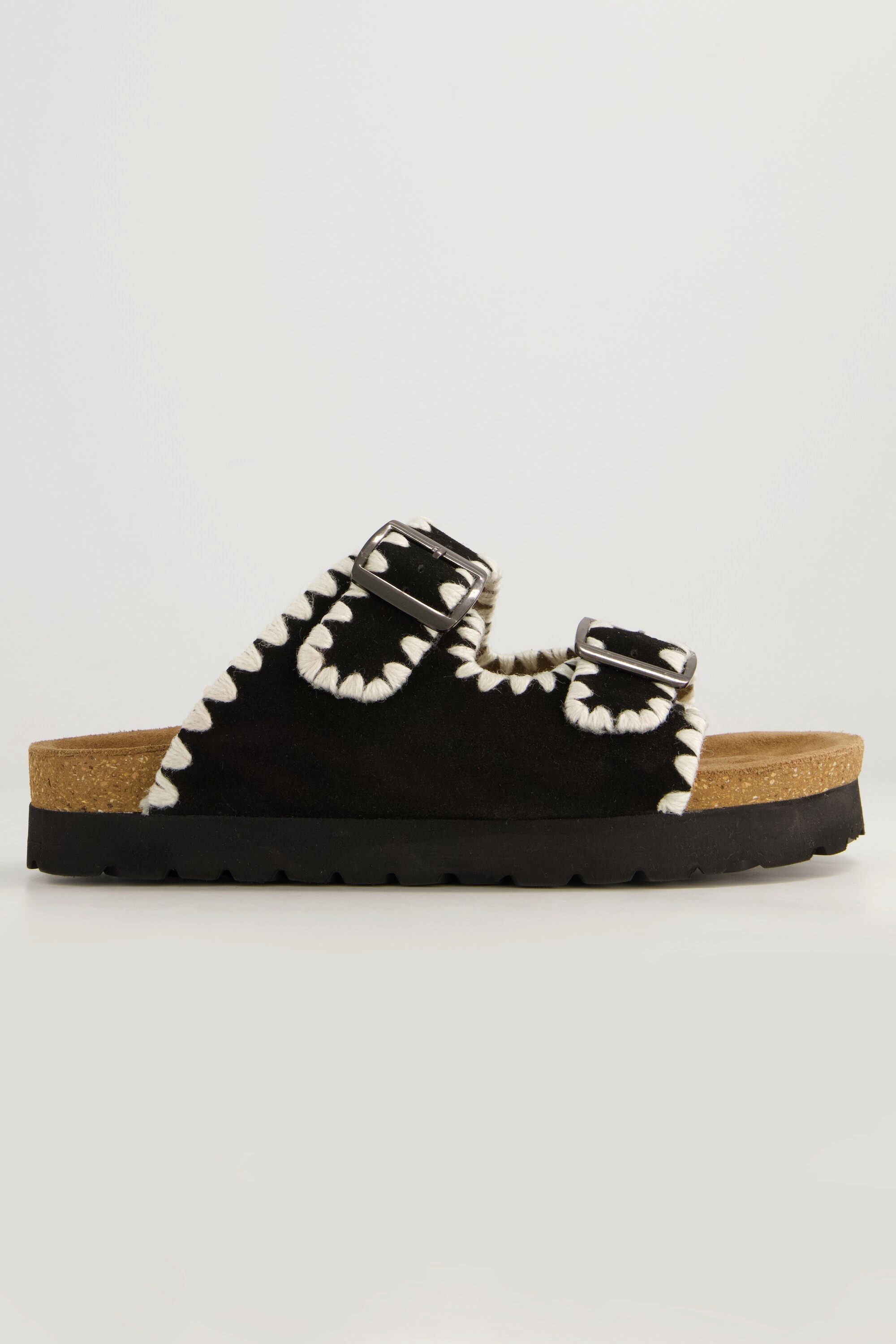 Studio Untold Leder-Pantolette Kantenstickerei Kork-Tieffußbett Sandalette günstig online kaufen