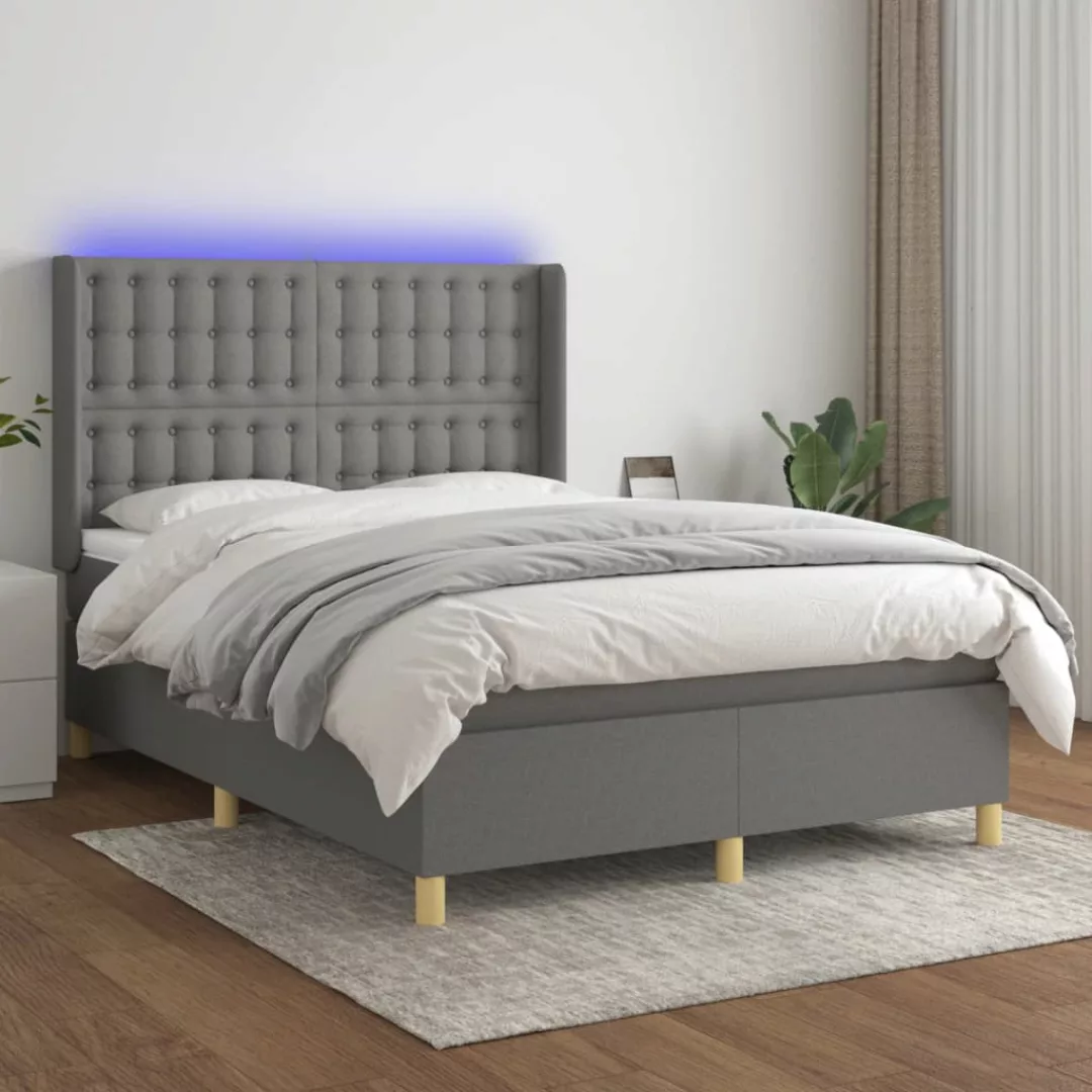 vidaXL Bettgestell Boxspringbett mit Matratze LED Dunkelgrau 140x200 cm Sto günstig online kaufen