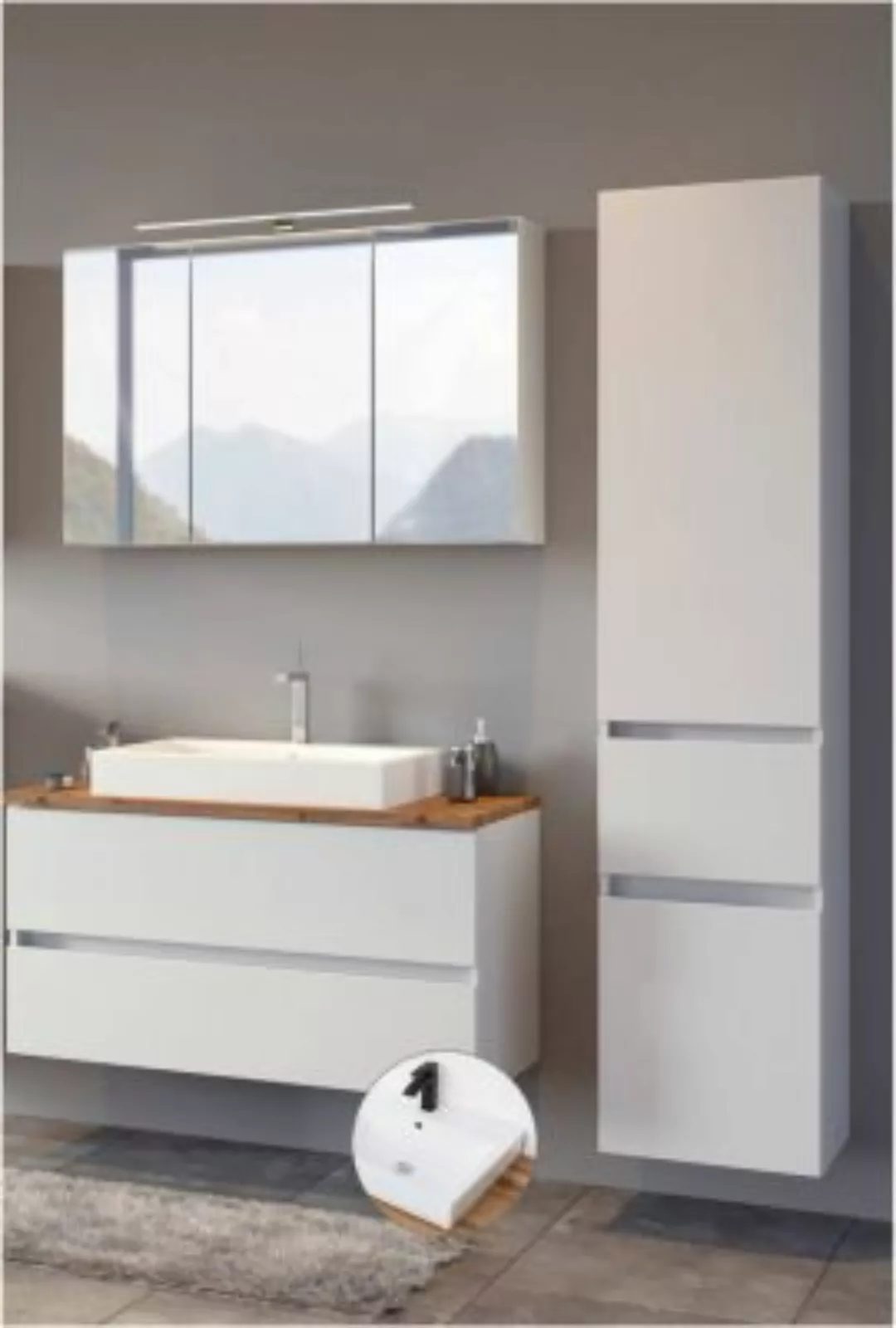 Lomadox Badezimmer 3-tlg. Set PESARO-03 in matt weiß mit Absetzung in Wotan günstig online kaufen