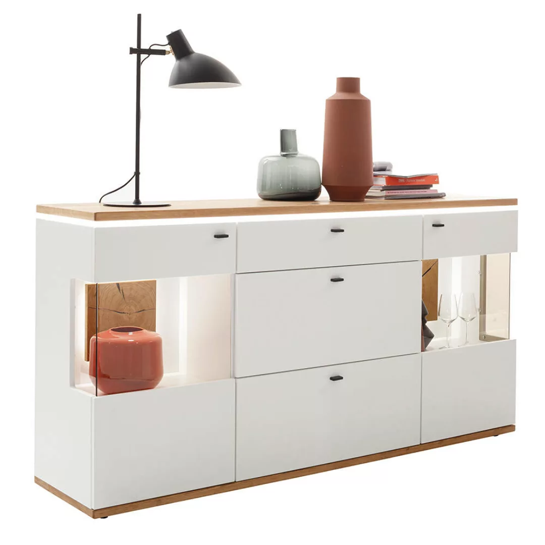 Sideboard mit Beleuchtung in weiß mit Eiche, MULLINGAR-05 günstig online kaufen