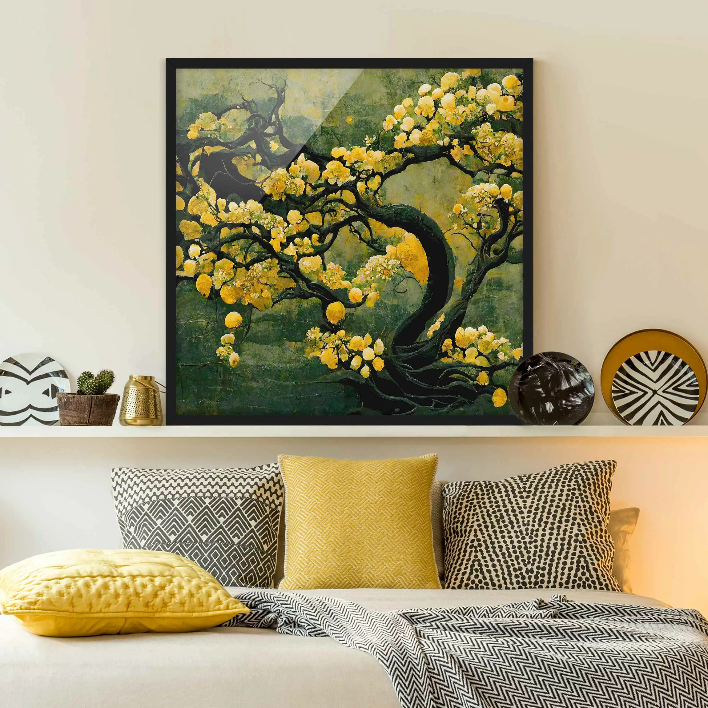 Bild mit Rahmen Gelber Baum günstig online kaufen