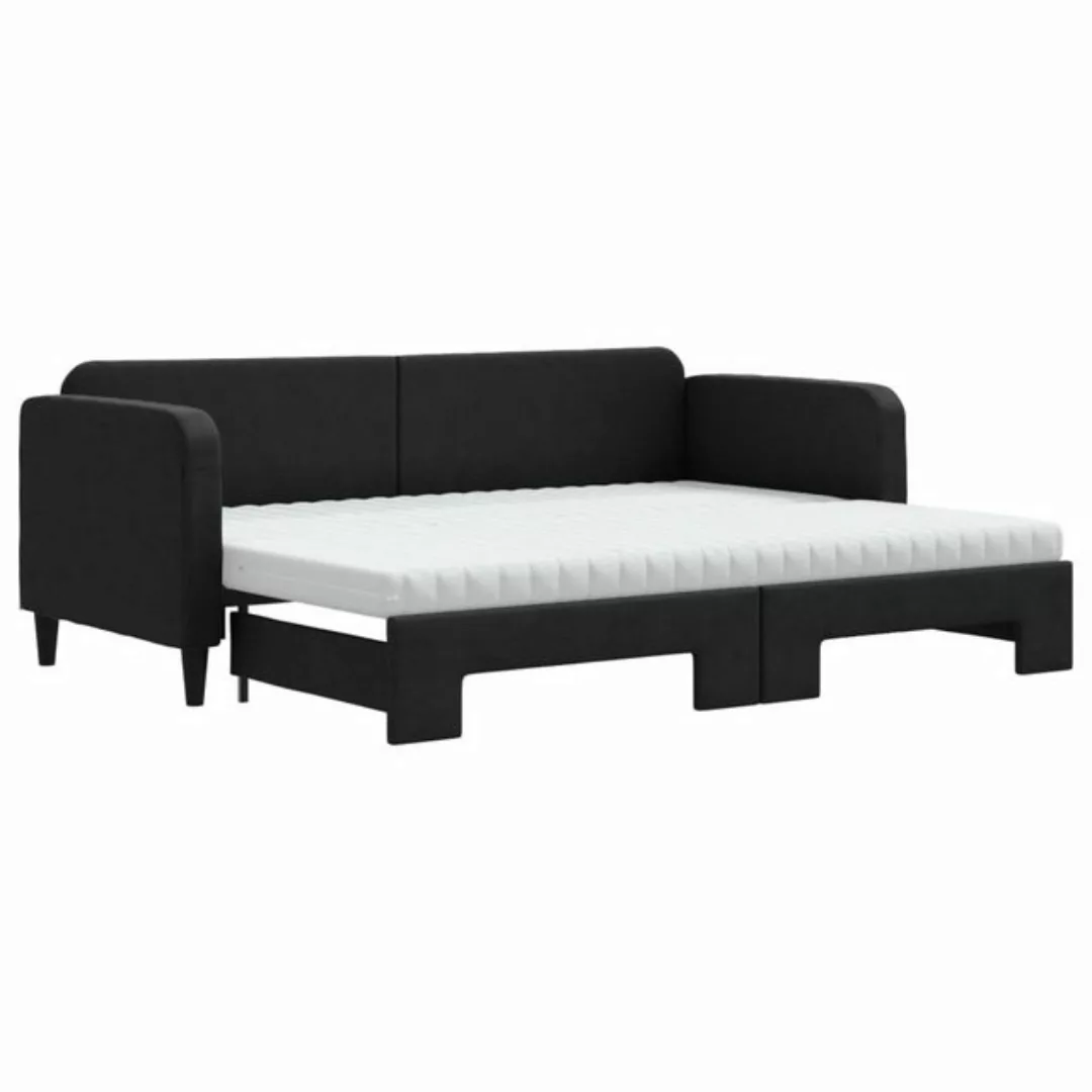 vidaXL Bett Tagesbett Ausziehbar mit Matratzen Schwarz 80x200 cm Stoff günstig online kaufen